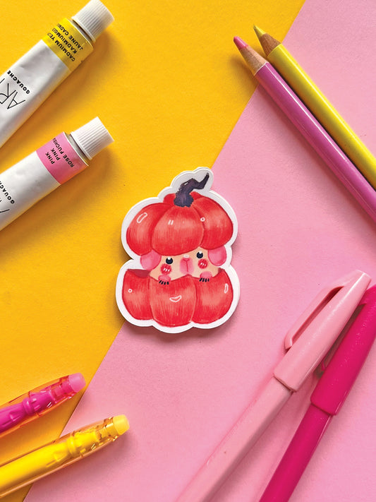 Pumpkin Guinea Pig Vinyl Sticker - Cute Hand-Drawn Kawaii Art for Halloween