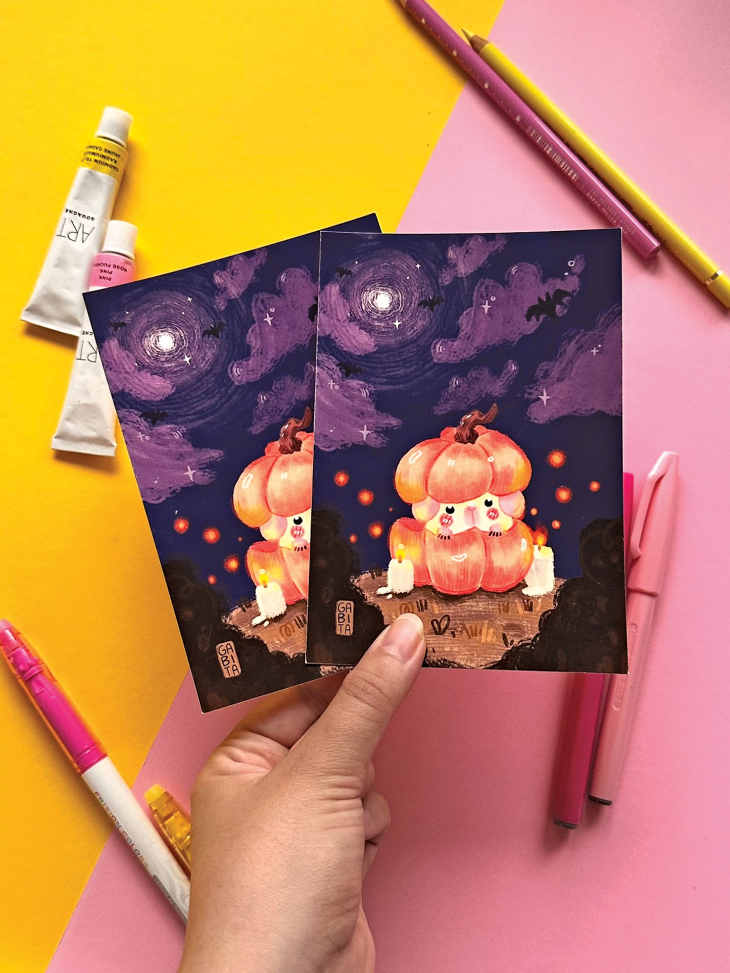 Halloween Pumpkin Guinea Pig Art Print - Cute Hand-Drawn Kawaii Art for Fall