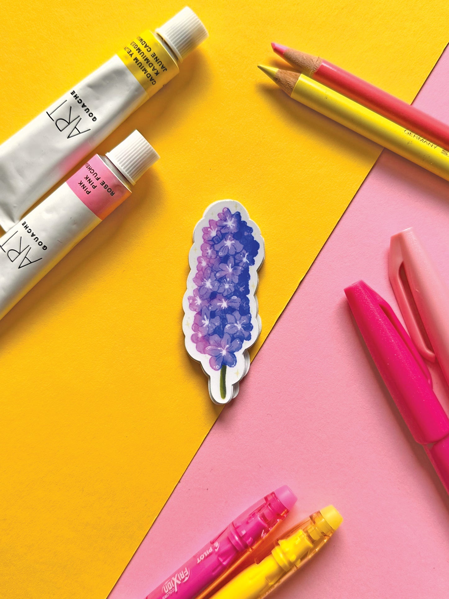 Purple Flower Vinyl Sticker, Handmade Cute Stationery Decor, Hand Drawn Floral Art