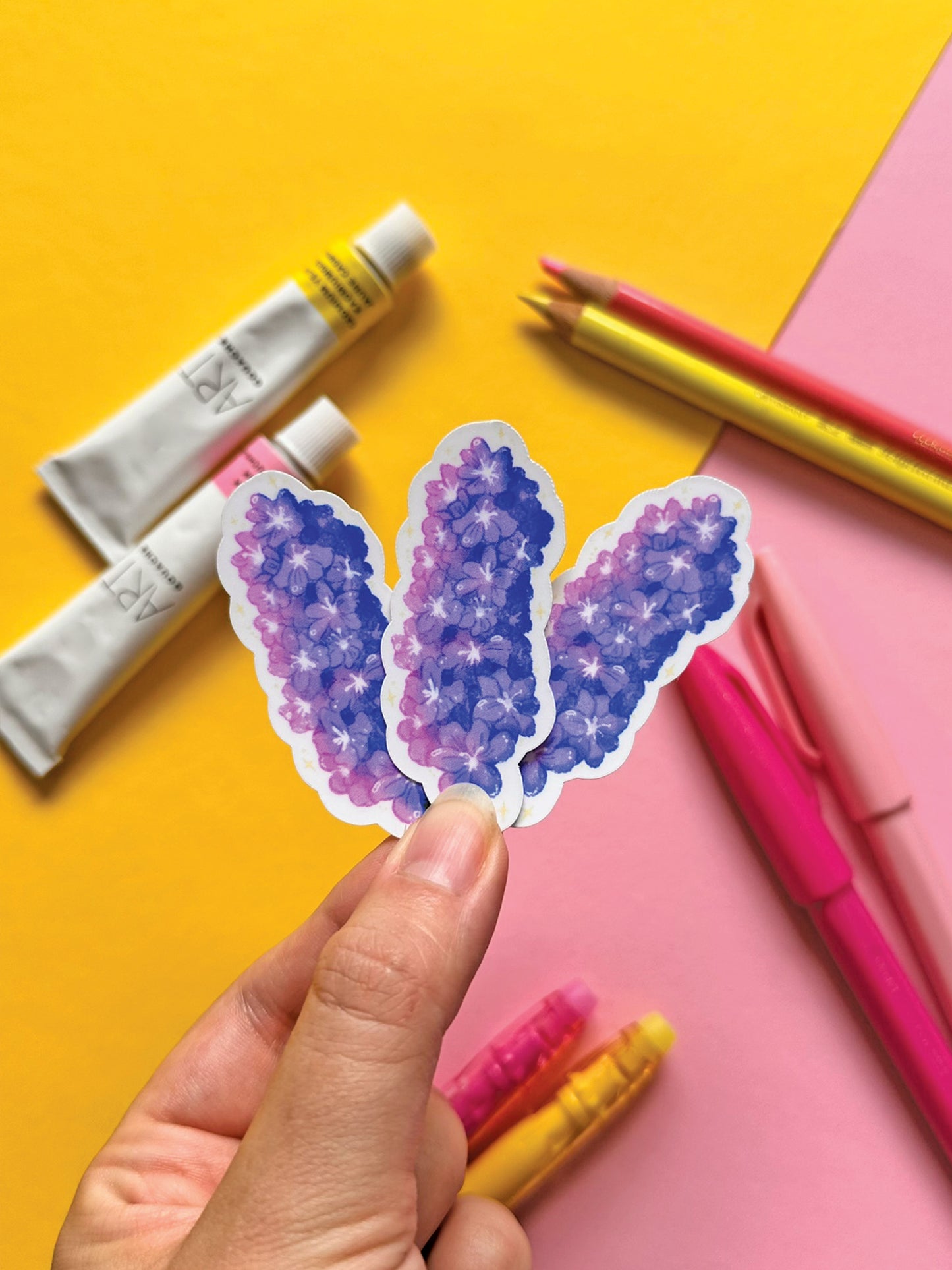 Purple Flower Vinyl Sticker, Handmade Cute Stationery Decor, Hand Drawn Floral Art