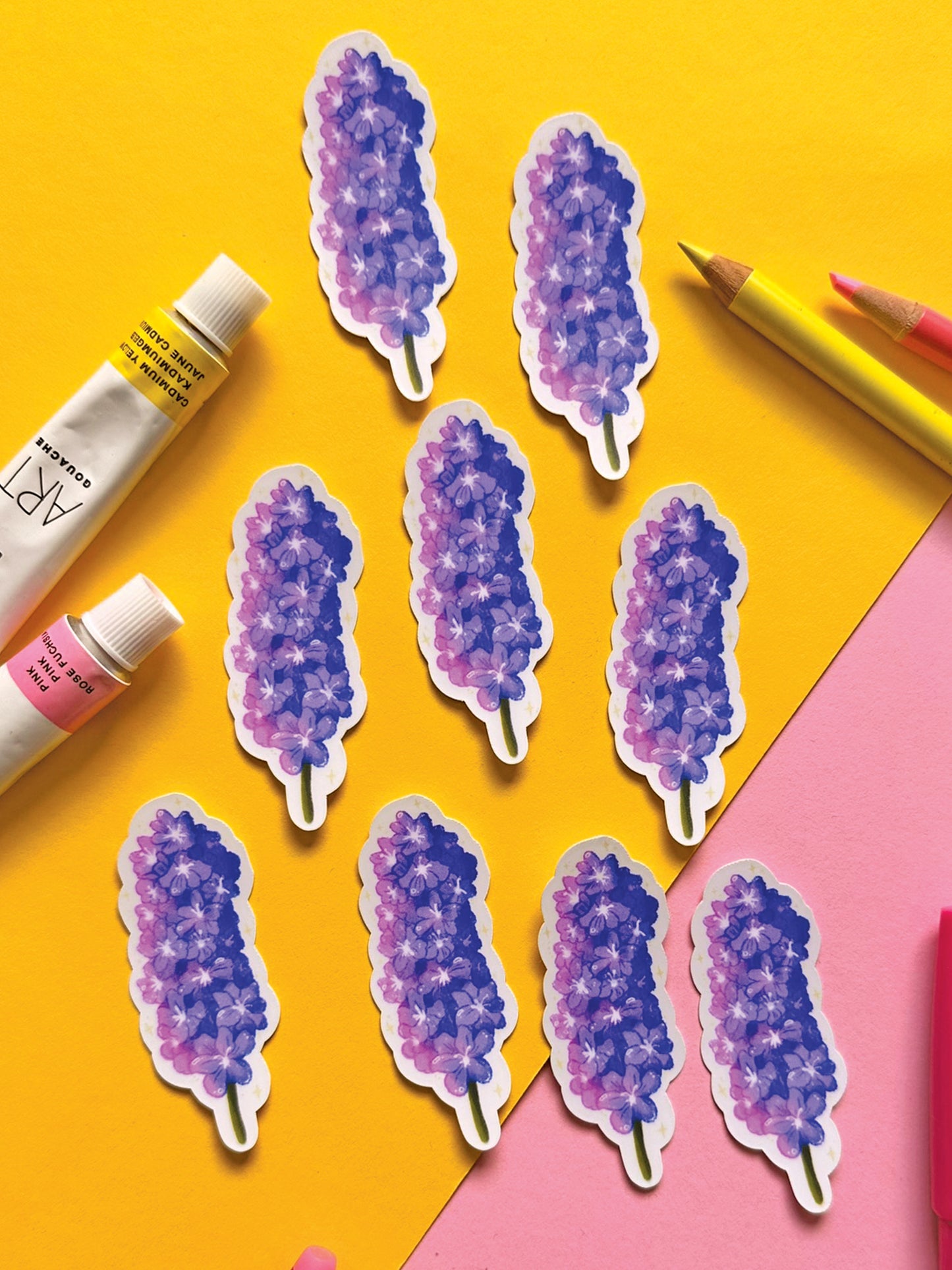 Purple Flower Vinyl Sticker, Handmade Cute Stationery Decor, Hand Drawn Floral Art