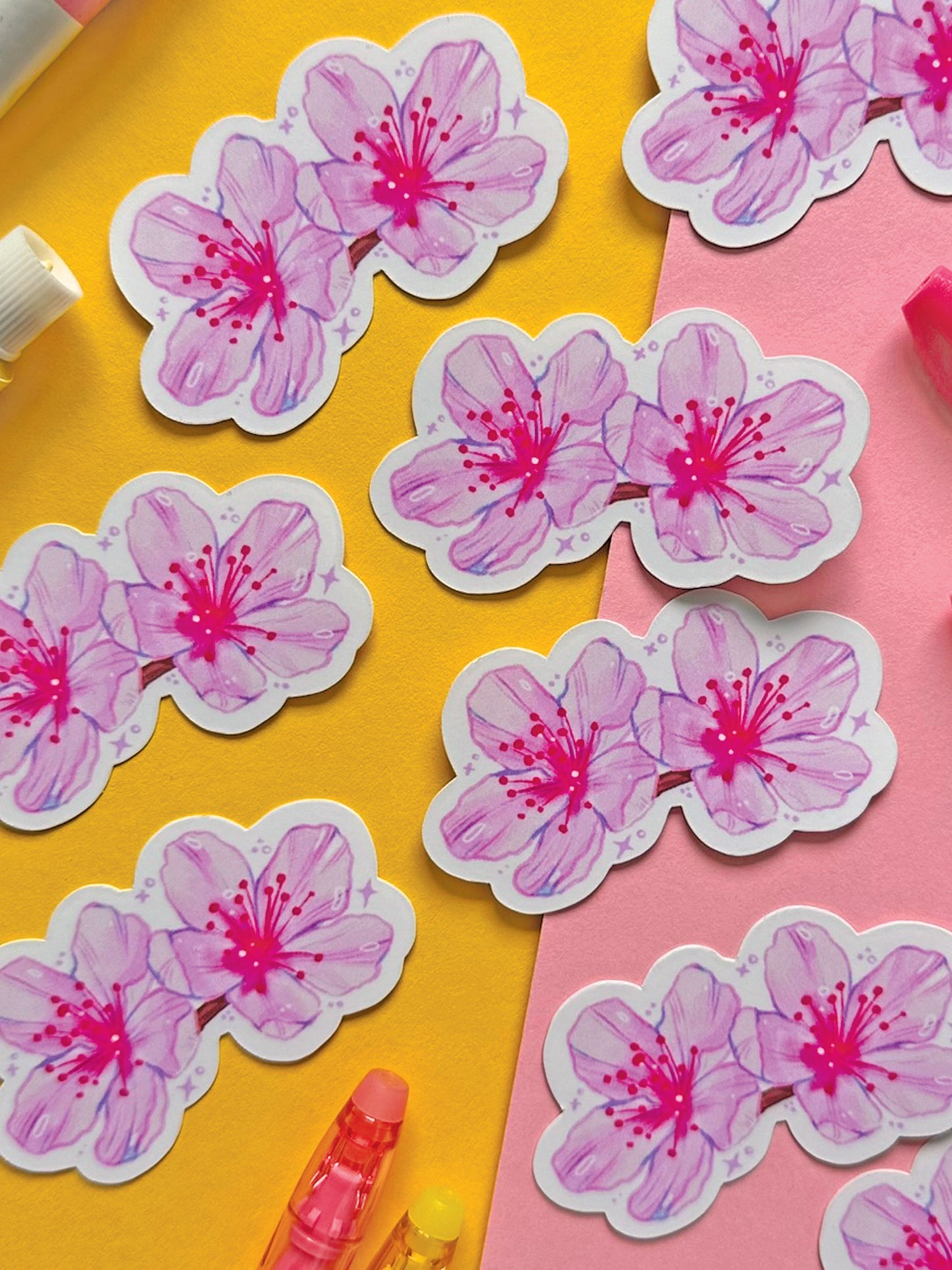 Pink Sakura Blossom Vinyl Sticker - Handmade Cute Stationery Decor - Hand Drawn Floral Art - Cherry Blossom Illustration