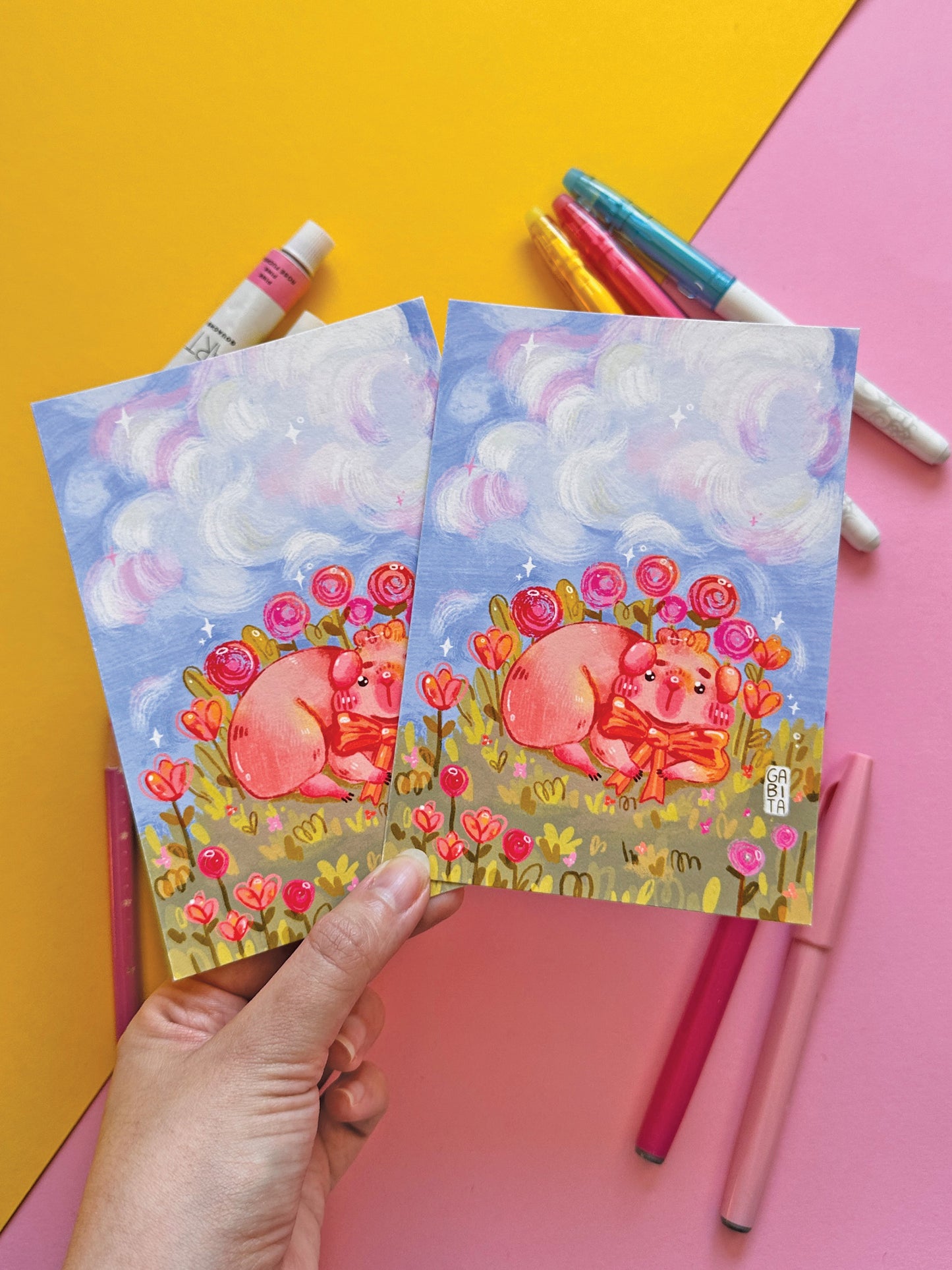 Spring is here | A6 Art Print | Hand Drawn Illustration, Home decor, cute, cozy, animal, guinea pig