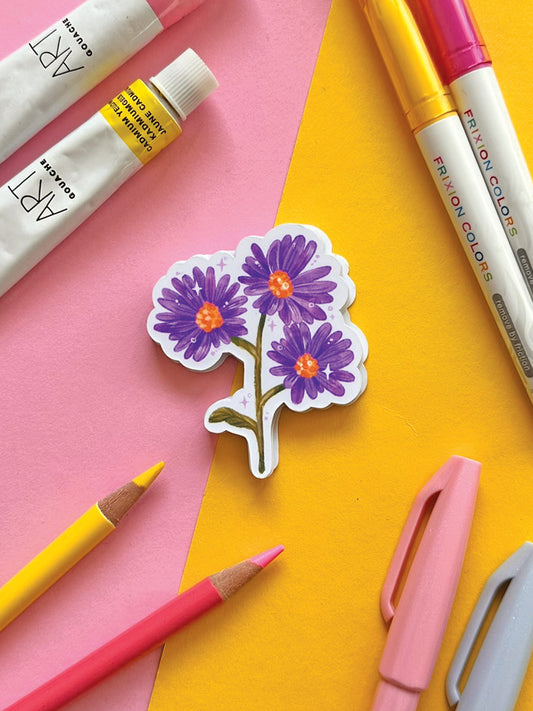Purple Aster Flower Vinyl Sticker: Handmade Stationery