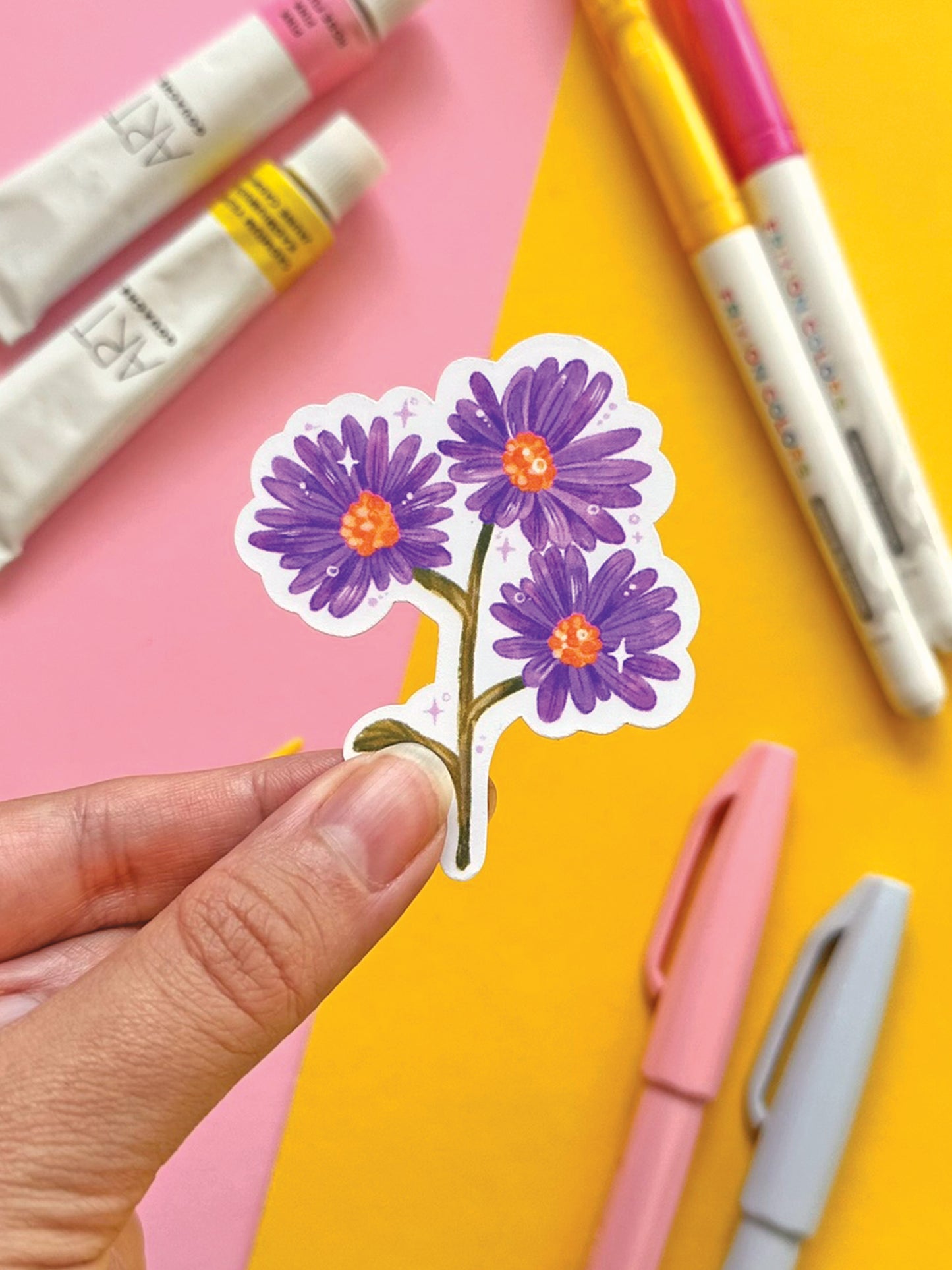 Purple Aster Flower Vinyl Sticker: Handmade Stationery
