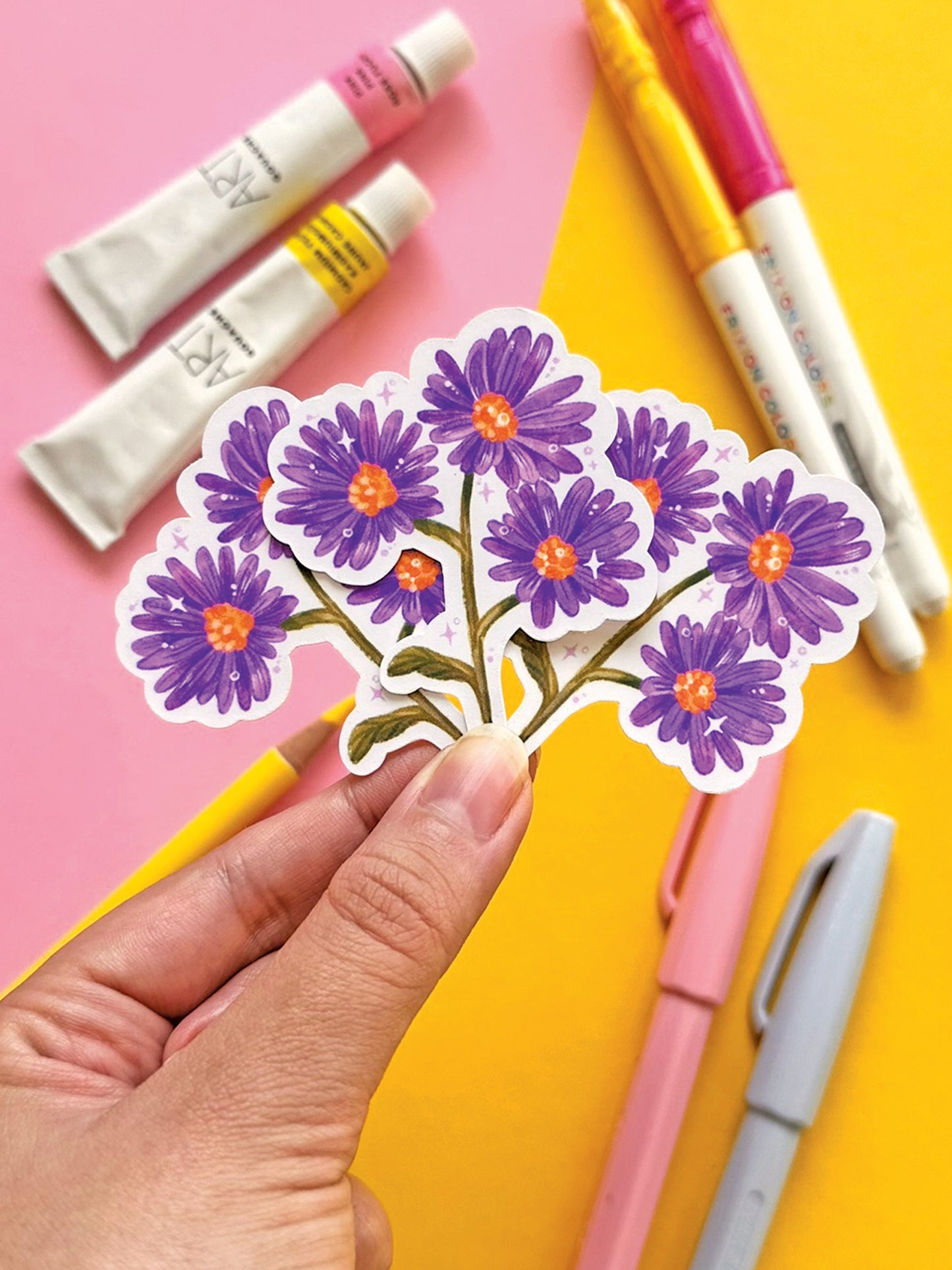 Purple Aster Flower Vinyl Sticker: Handmade Stationery