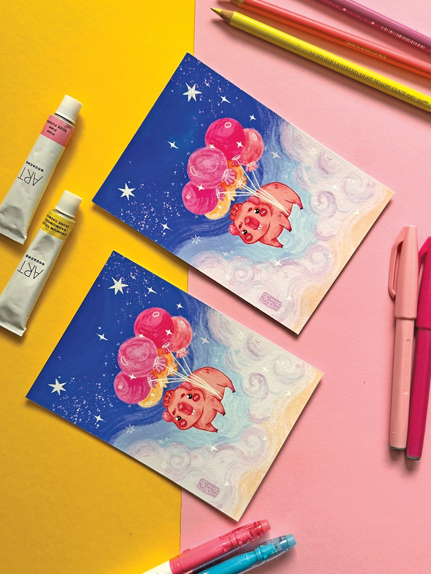 Kawaii Guinea Pig with Balloons Art Print, Adorable Hand-Drawn Illustration