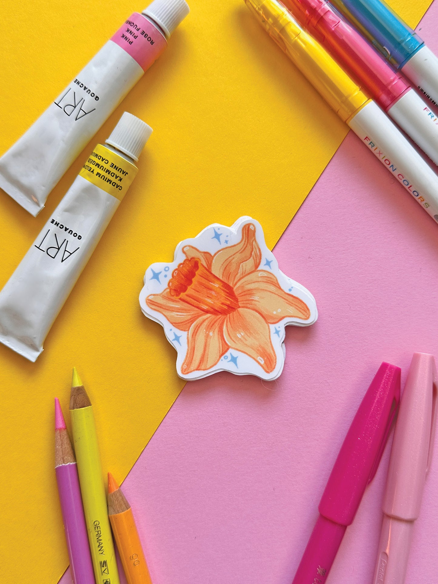 Daffodil Flower Sticker | Spring Vinyl Sticker | Handmade Art, Flower Art, cute sticker, stationary