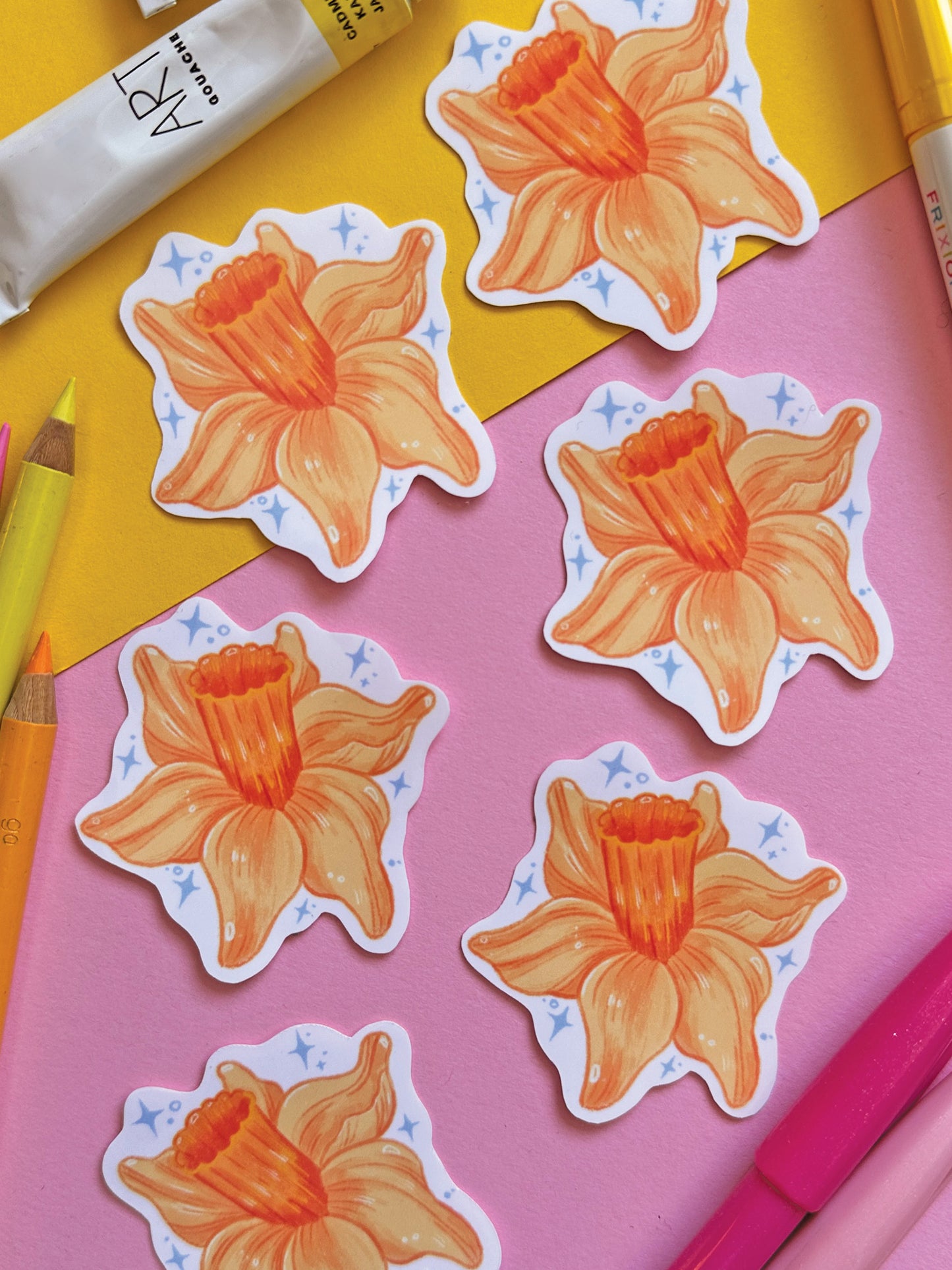 Daffodil Flower Sticker | Spring Vinyl Sticker | Handmade Art, Flower Art, cute sticker, stationary