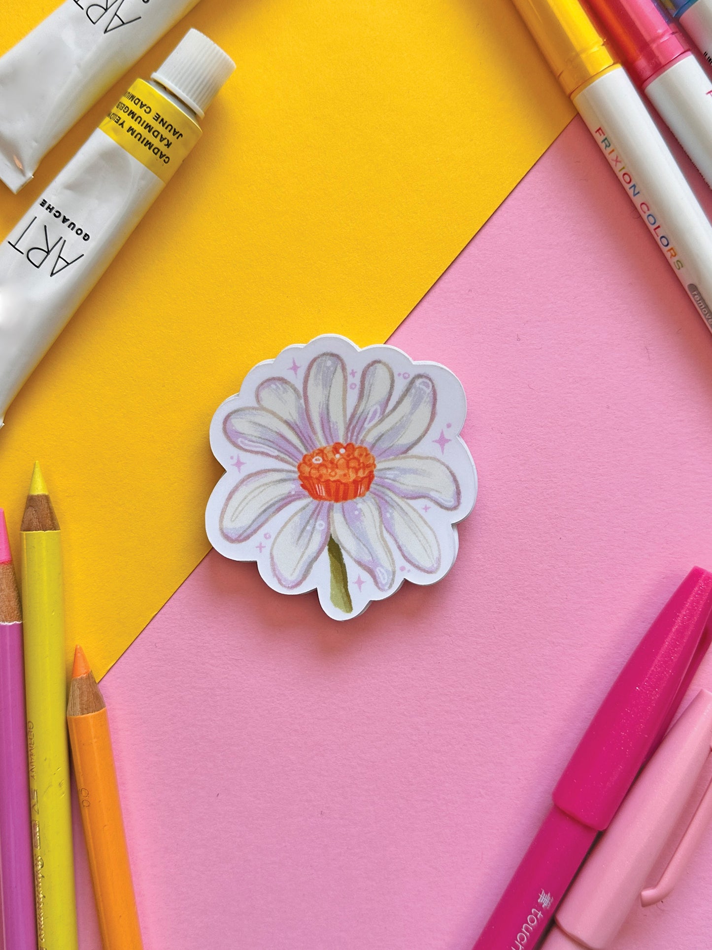 Daisy Flower Sticker | Spring Vinyl Sticker | Handmade Art, Flower Art, cute sticker, stationary