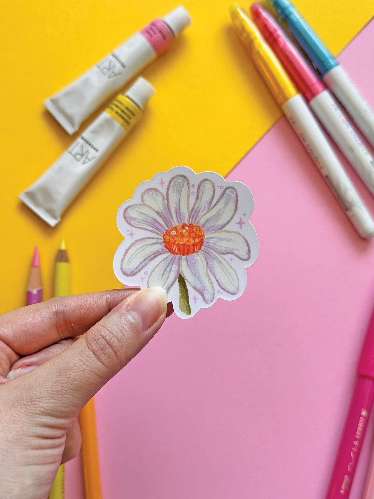 Daisy Flower Sticker | Spring Vinyl Sticker | Handmade Art, Flower Art, cute sticker, stationary