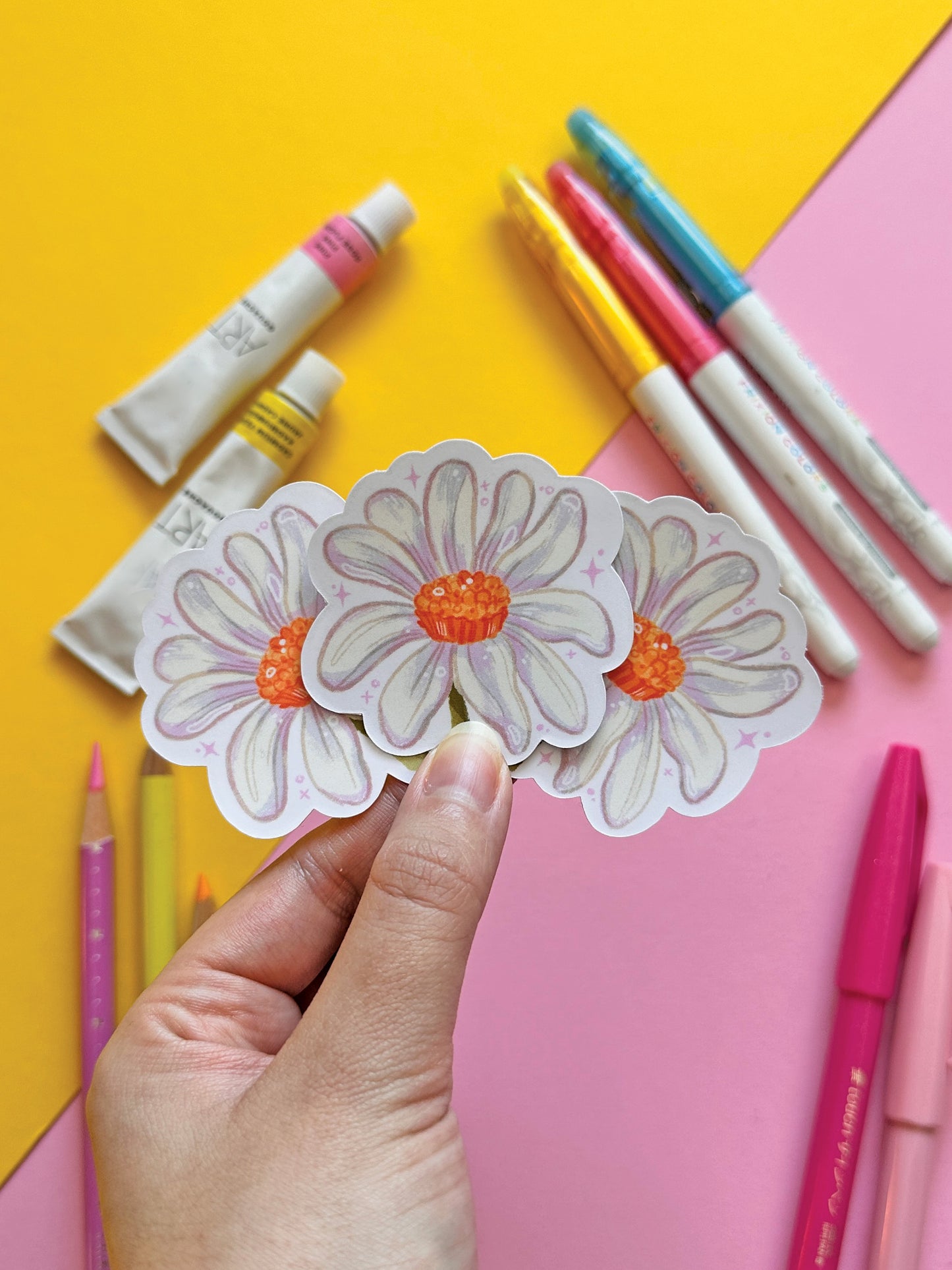 Daisy Flower Sticker | Spring Vinyl Sticker | Handmade Art, Flower Art, cute sticker, stationary