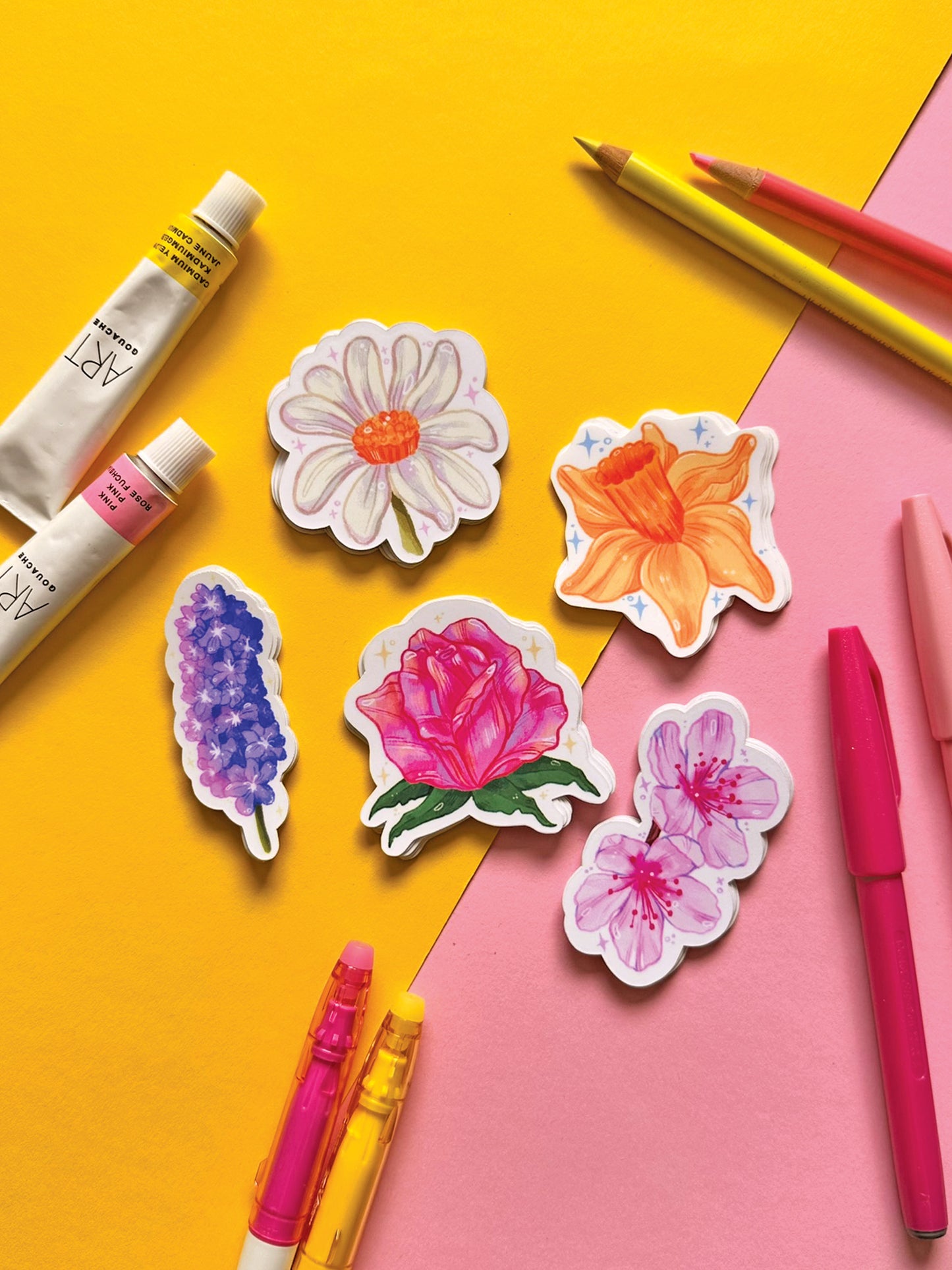 Purple Flower Vinyl Sticker, Handmade Cute Stationery Decor, Hand Drawn Floral Art