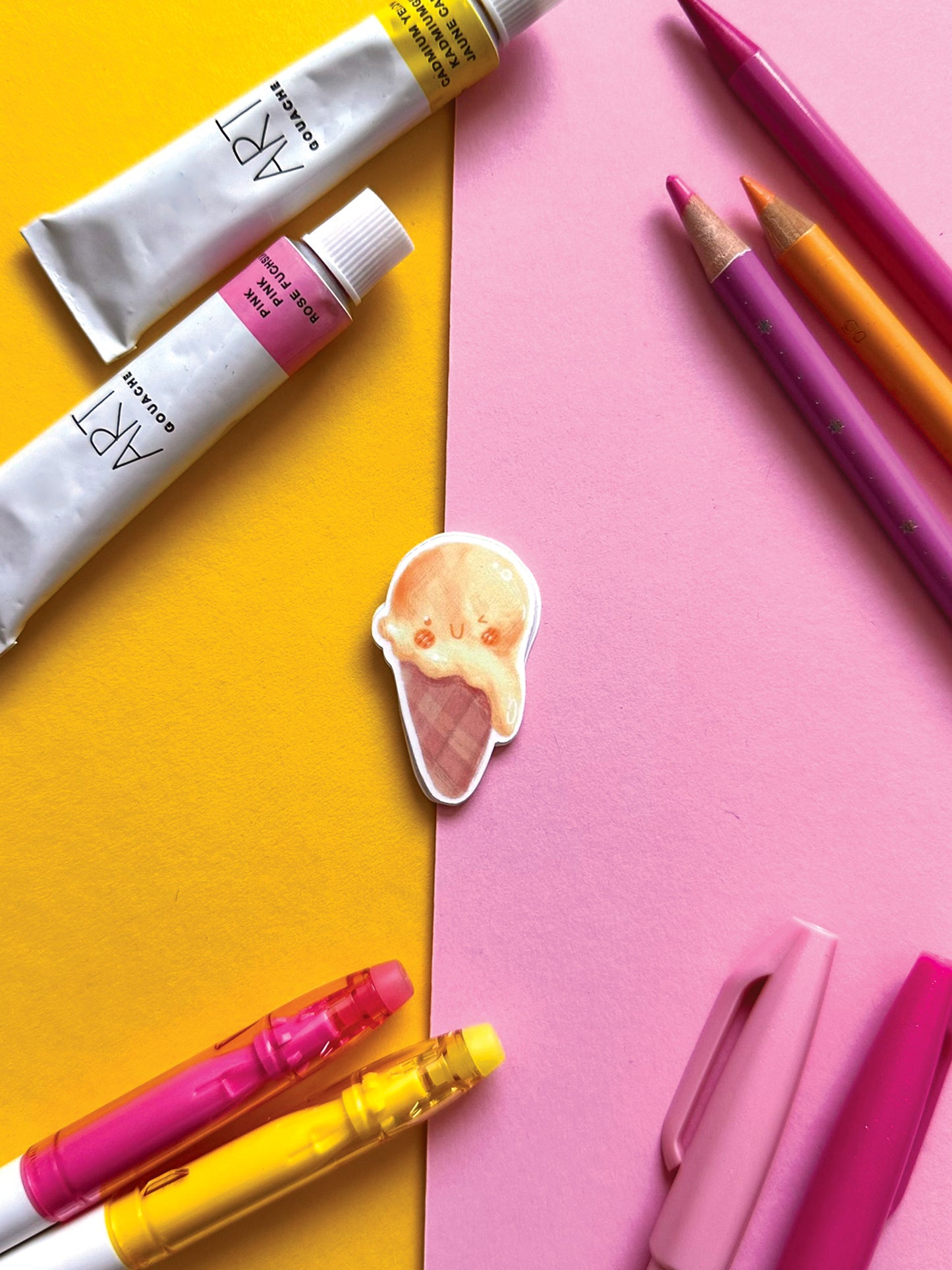 Set of 3 Kawaii Ice Cream Stickers, Strawberry Vanilla Chocolate, Cute Vinyl Decals, Stationery Decoration