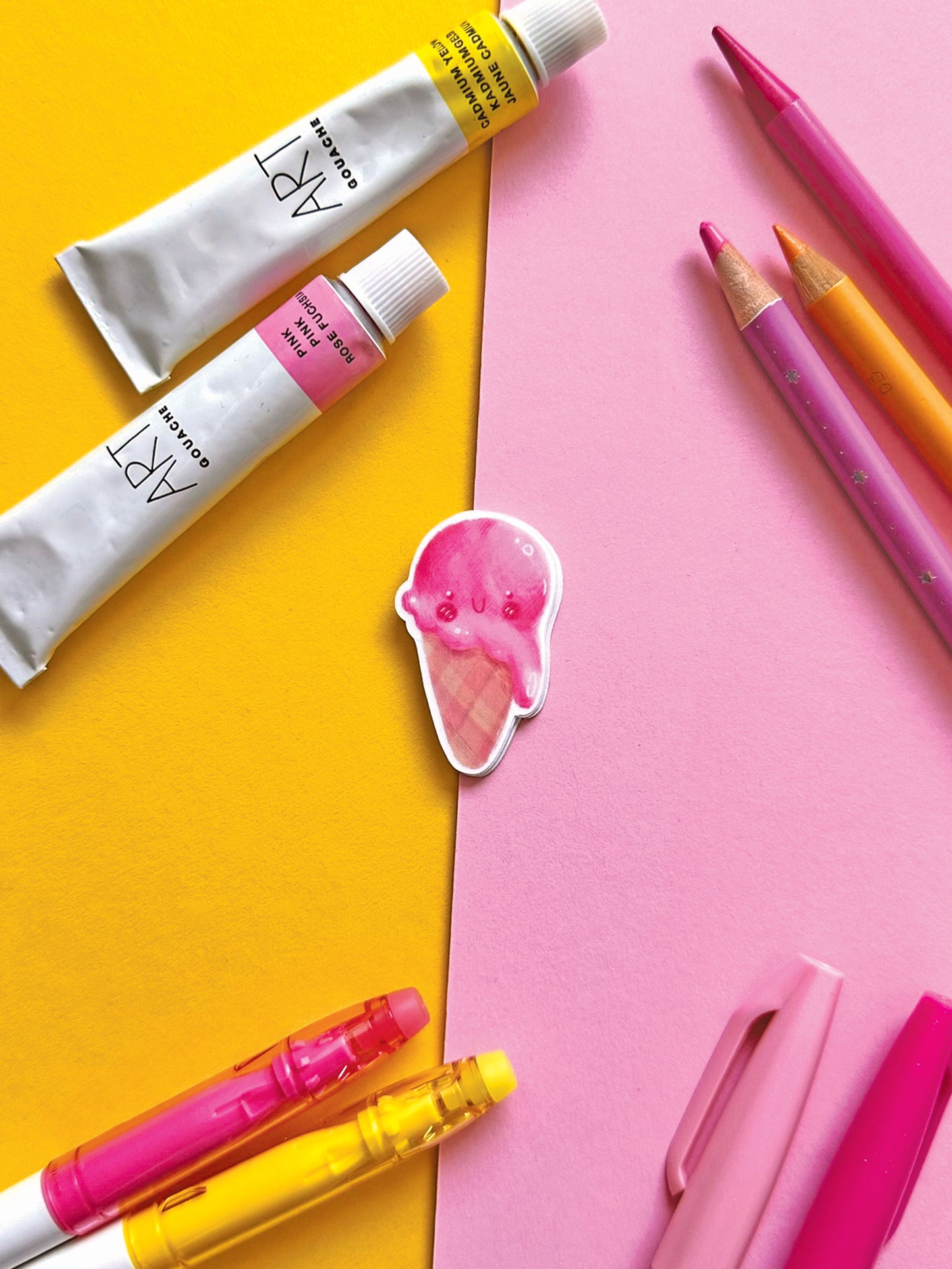 Set of 3 Kawaii Ice Cream Stickers, Strawberry Vanilla Chocolate, Cute Vinyl Decals, Stationery Decoration