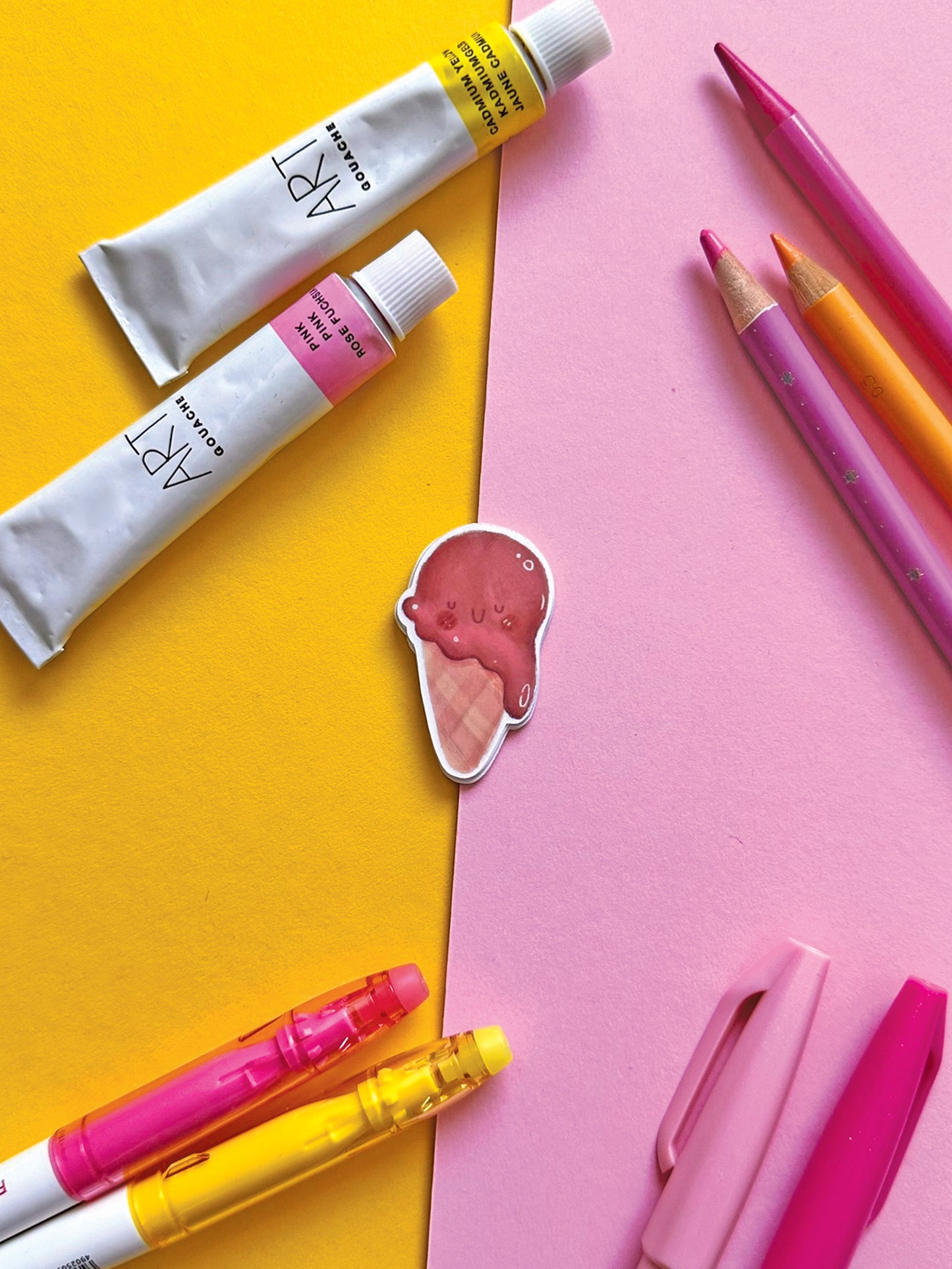 Set of 3 Kawaii Ice Cream Stickers, Strawberry Vanilla Chocolate, Cute Vinyl Decals, Stationery Decoration