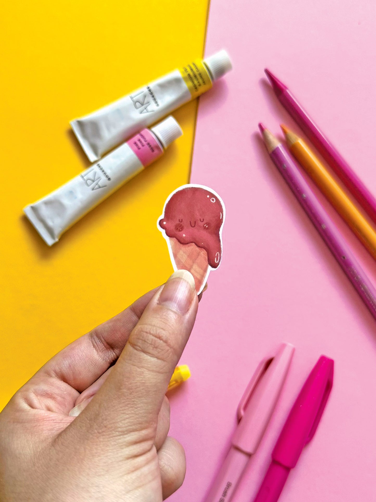 Set of 3 Kawaii Ice Cream Stickers, Strawberry Vanilla Chocolate, Cute Vinyl Decals, Stationery Decoration