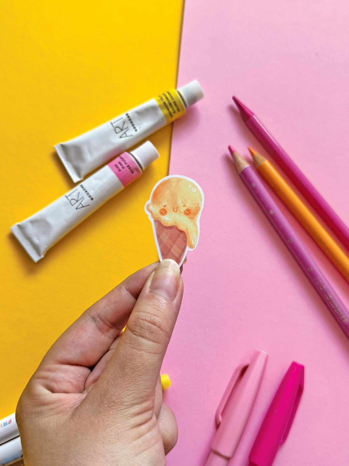 Set of 3 Kawaii Ice Cream Stickers, Strawberry Vanilla Chocolate, Cute Vinyl Decals, Stationery Decoration