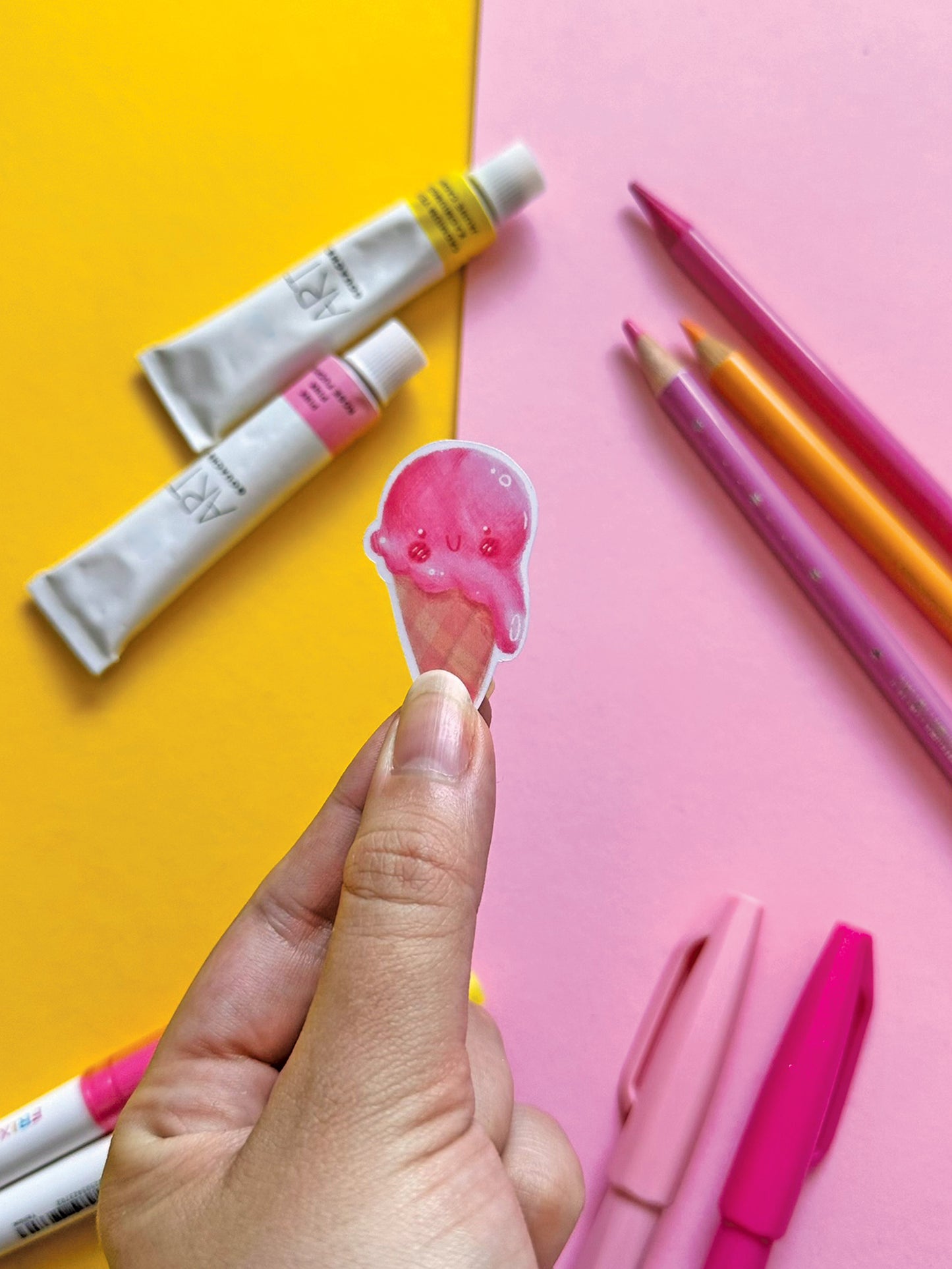 Set of 3 Kawaii Ice Cream Stickers, Strawberry Vanilla Chocolate, Cute Vinyl Decals, Stationery Decoration