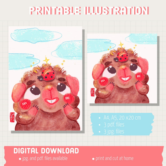 My new friend | Art Print | Illustration Print | Digital Artwork | cute art, guinea pig art, ladybug, wall decor, home decor, pet portrait