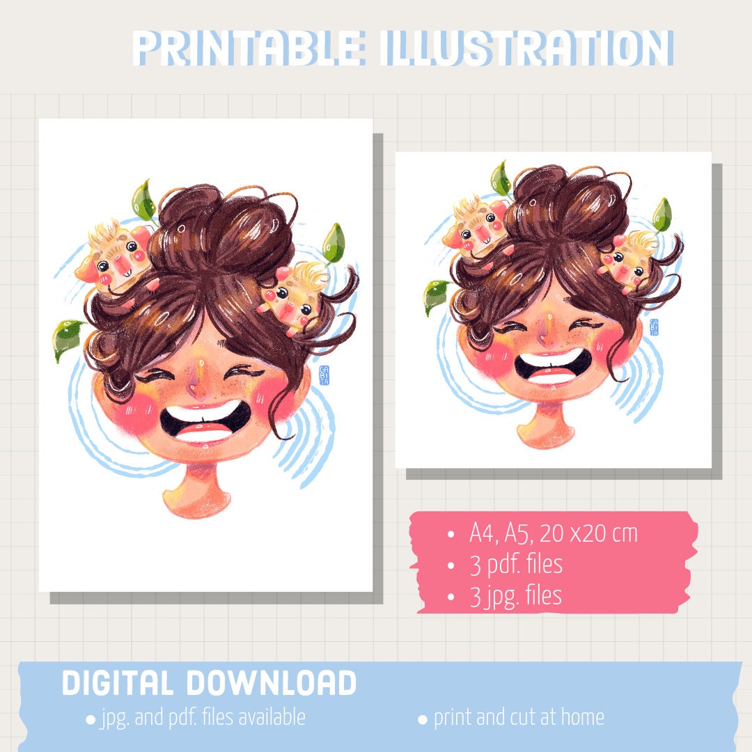 Friends in my nest | Art Print | Illustration Print | Digital Artwork| cute art, home decor, guinea pig art, animal art, cute art print