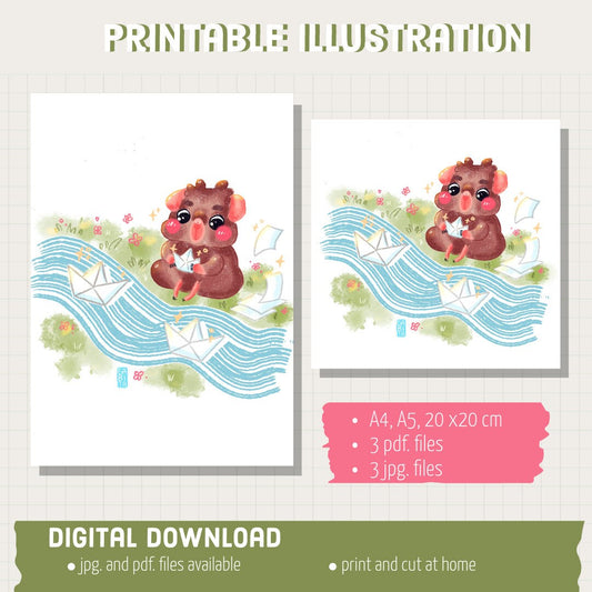 Paper Ships | Art Print | Illustration Print | Digital Artwork | cute art, home decor, wall art, guinea pig art, pet portrait