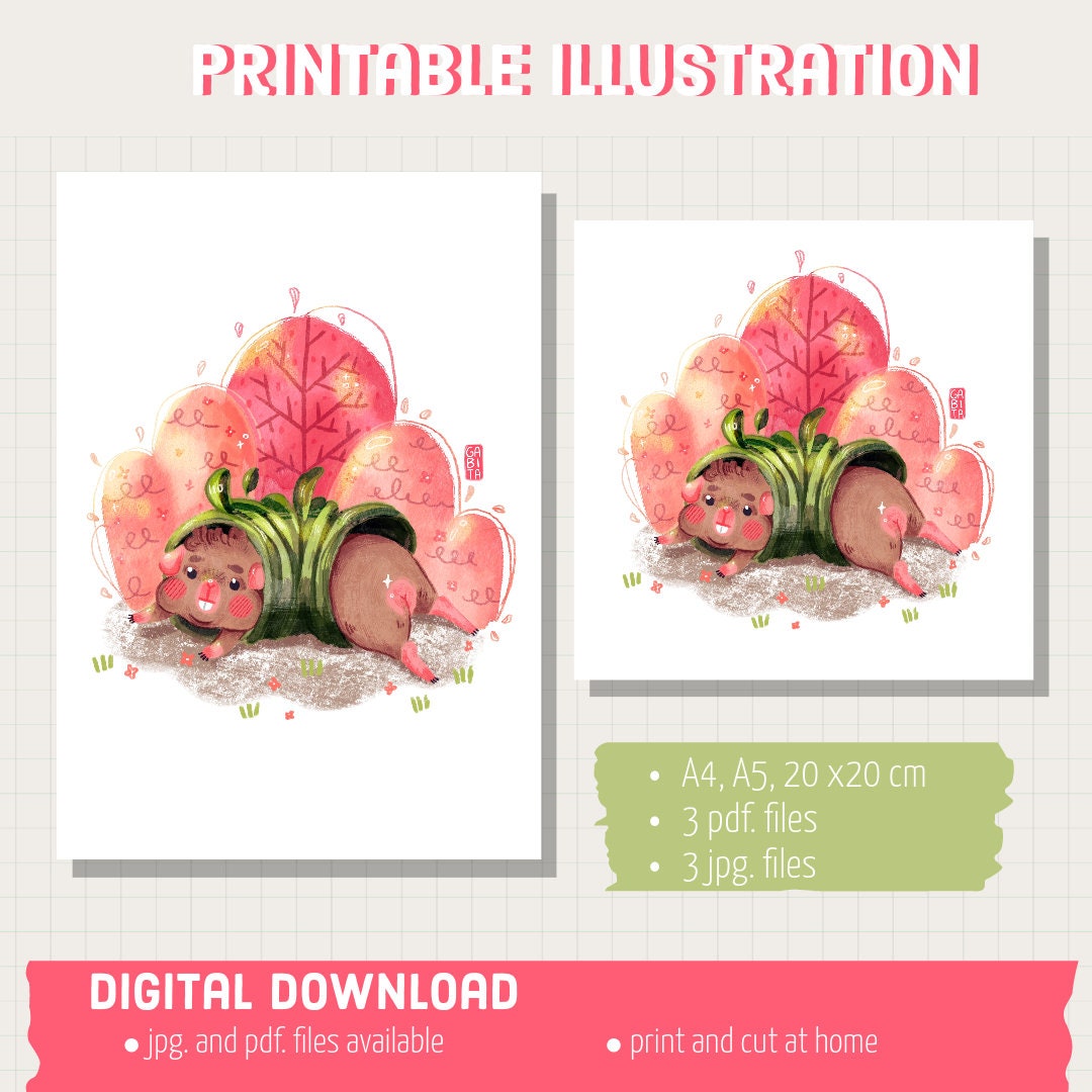 Stucked in a Tunnel | Art Print | Illustration Print | Digital Artwork | cute art, home decor, wall art, guinea pig art, pet portrait