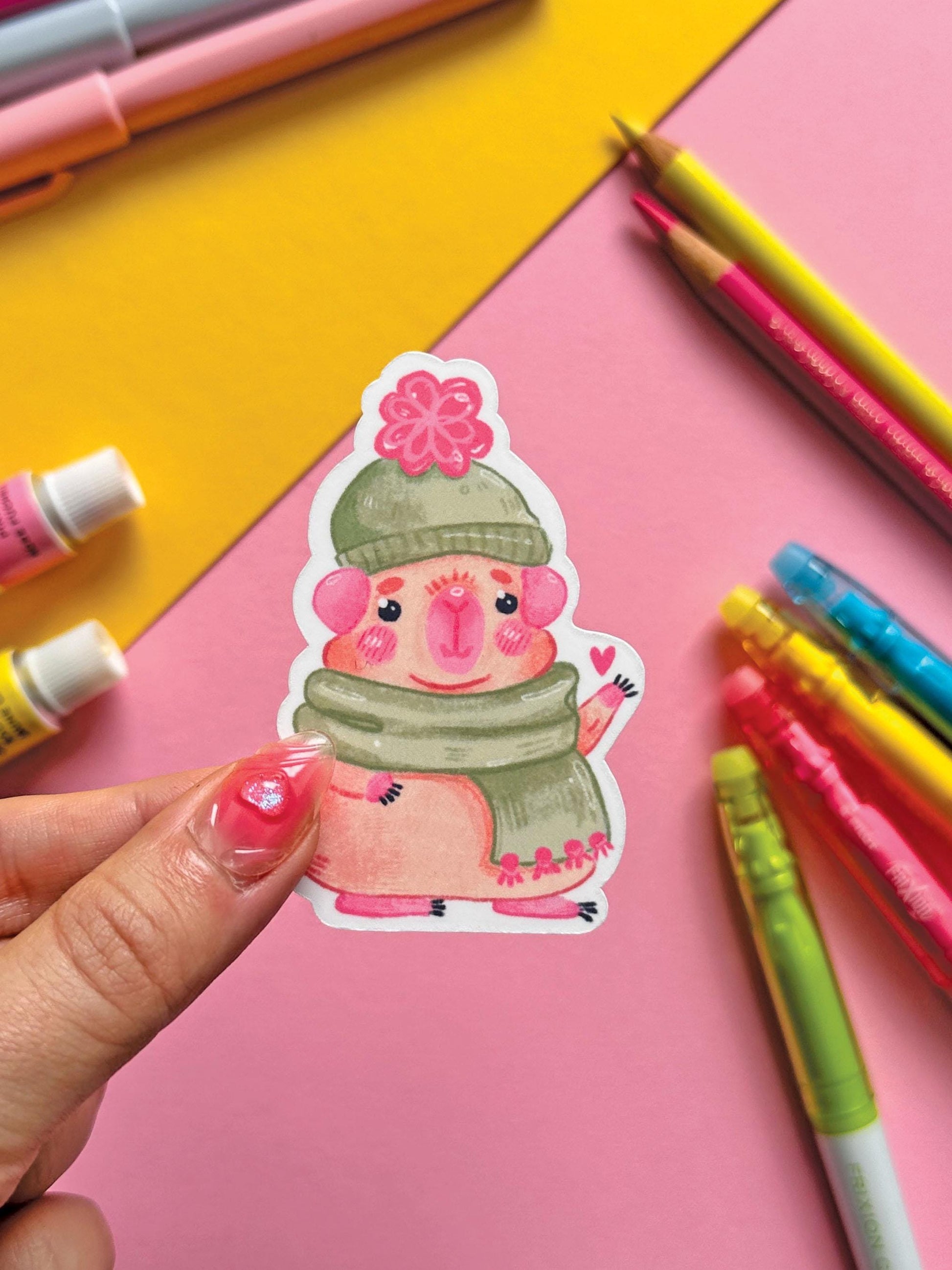 Winter Scarf Guinea Pig | Waterproof Vinyl Sticker | Cute Sticker | Digital Art, Stickers, Stationery, kawaii, animal