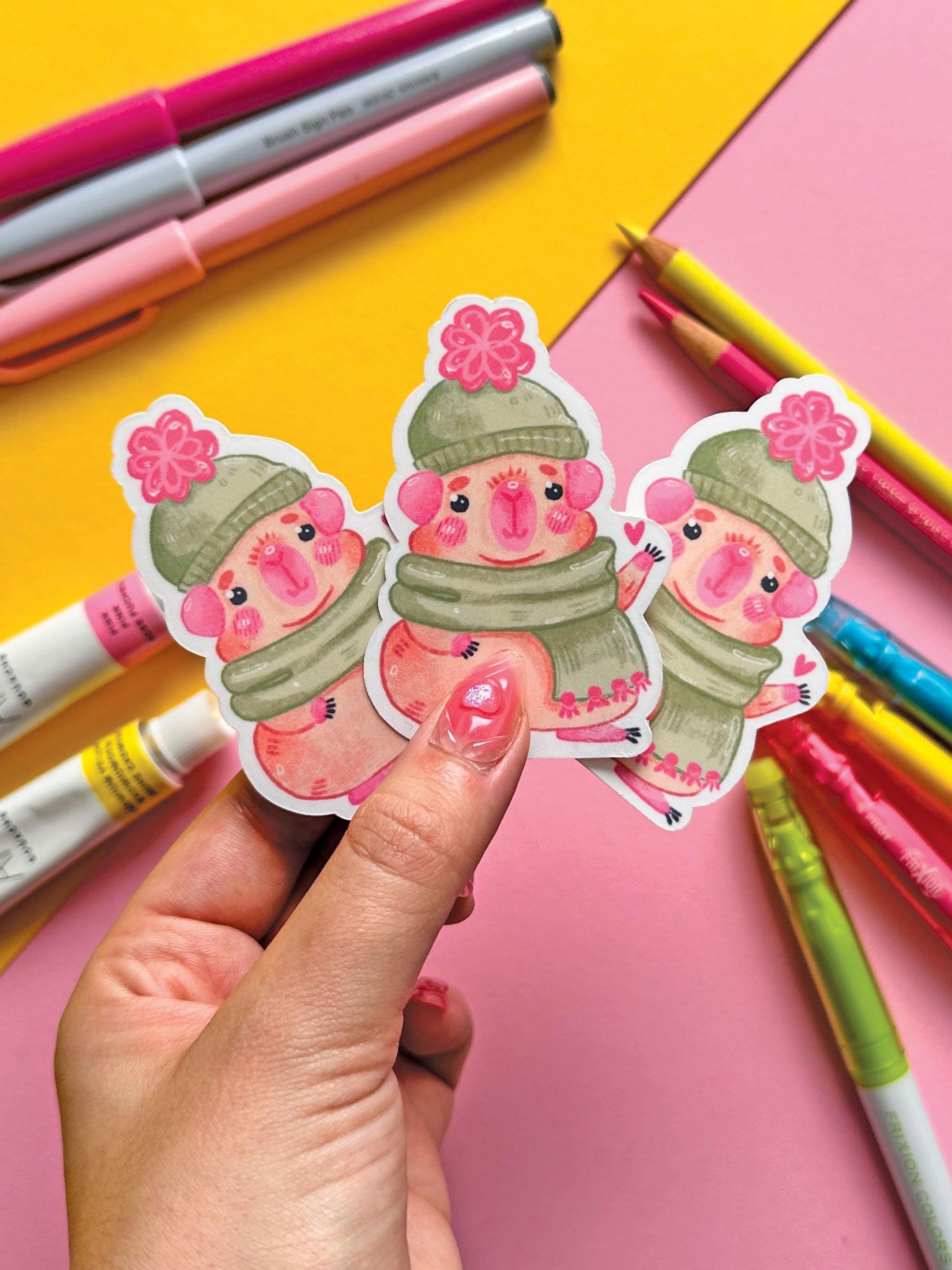Winter Scarf Guinea Pig | Waterproof Vinyl Sticker | Cute Sticker | Digital Art, Stickers, Stationery, kawaii, animal