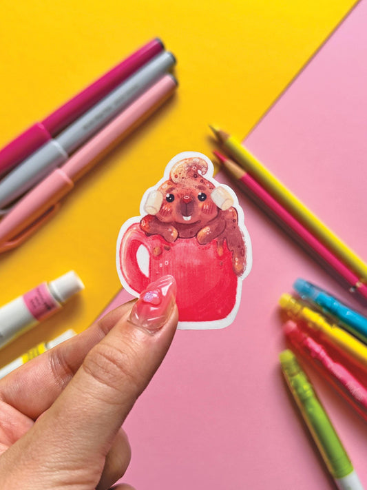 Pigguccino | Cappuccino Guinea Pig | Waterproof Vinyl Sticker | Cute Sticker | Digital Art, Stickers, Stationery, kawaii, Guinea Pig, animal