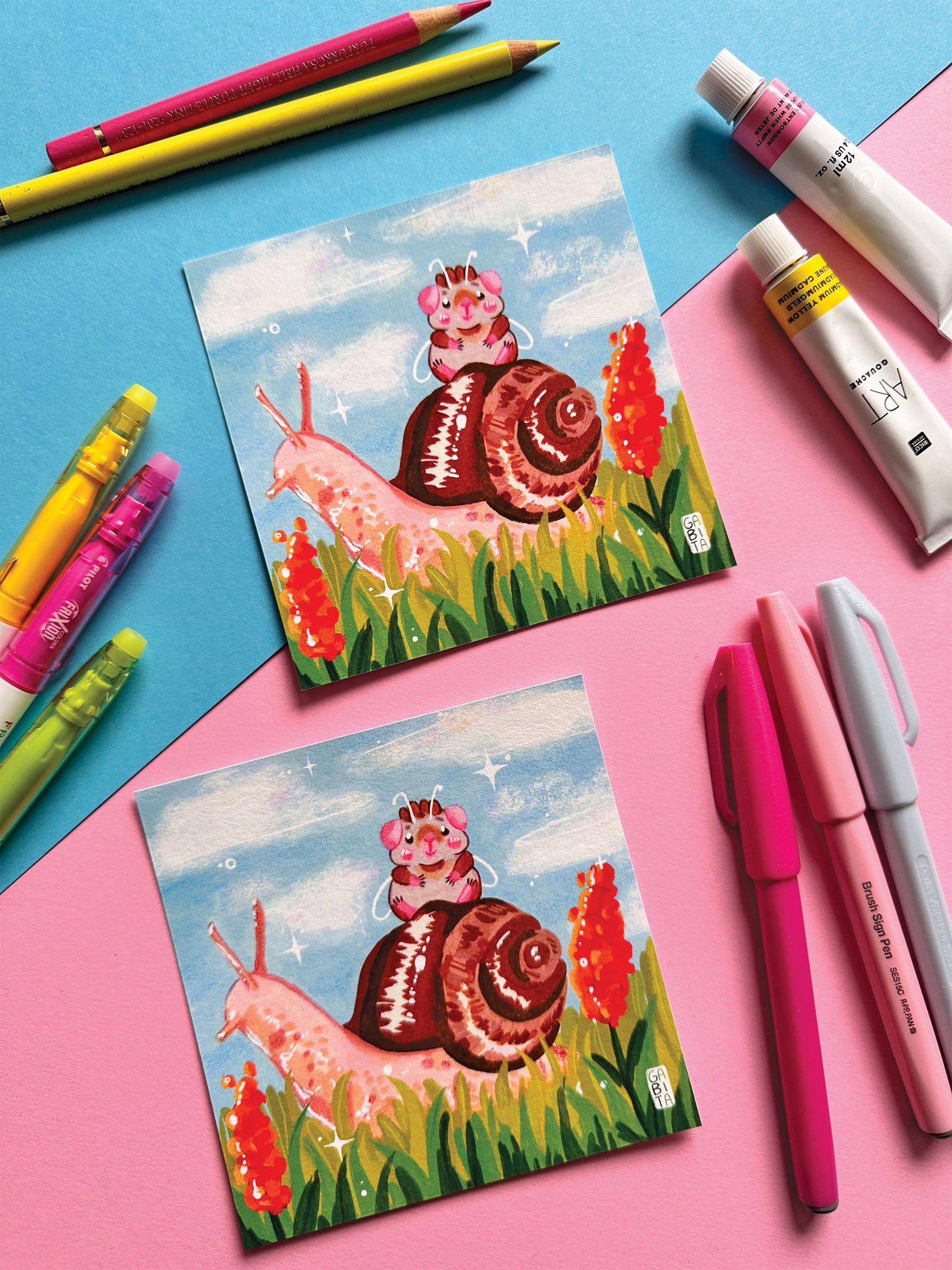 Take it slow | Fairy Pig | Square Art Print | Hand Drawn Illustration, Home decor, cute, cozy, animal, guinea pig, floral art