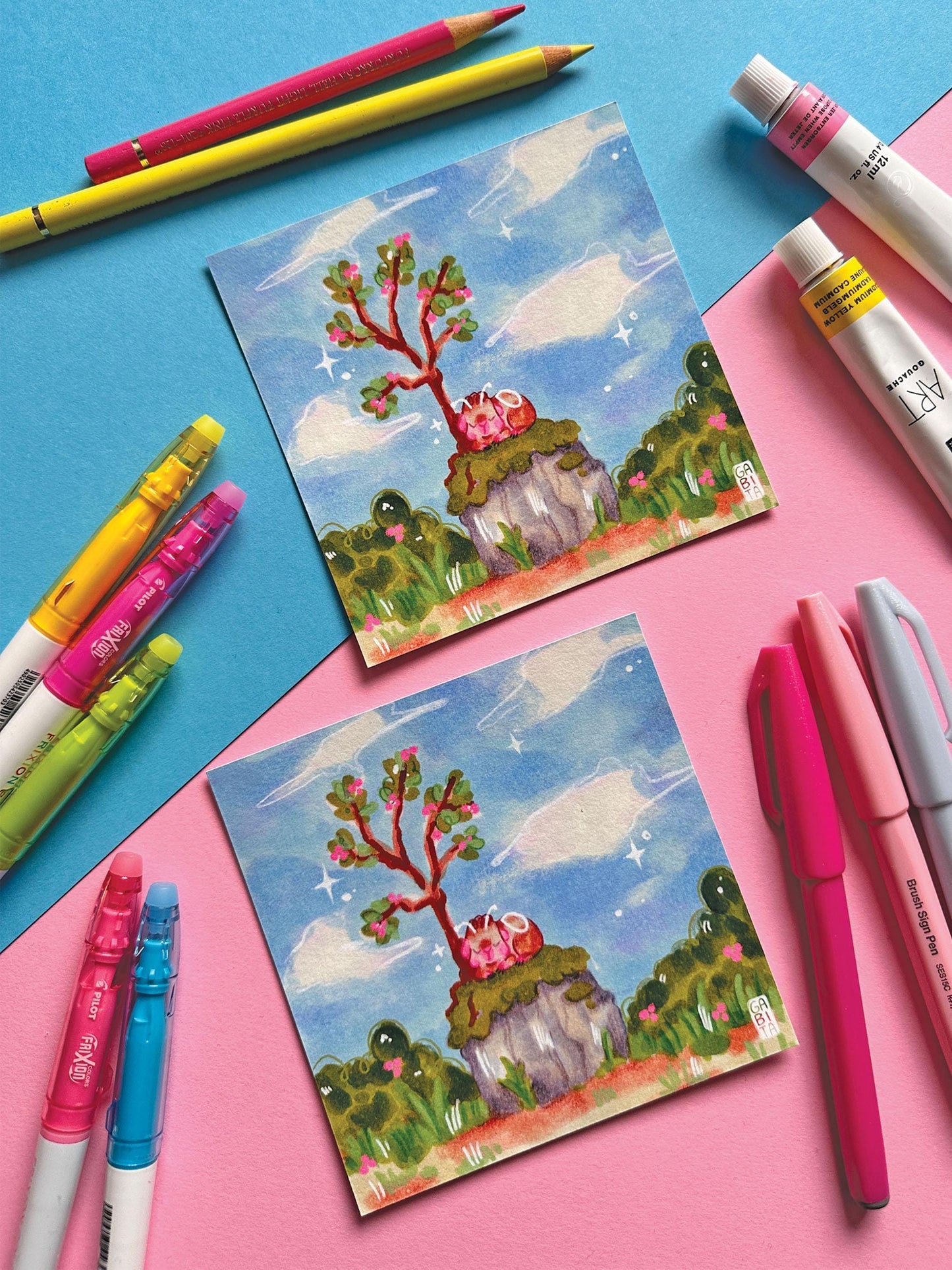 Calming Rest | Square Art Print | Hand Drawn Illustration, Home decor, cute, cozy, animal, guinea pig, floral art