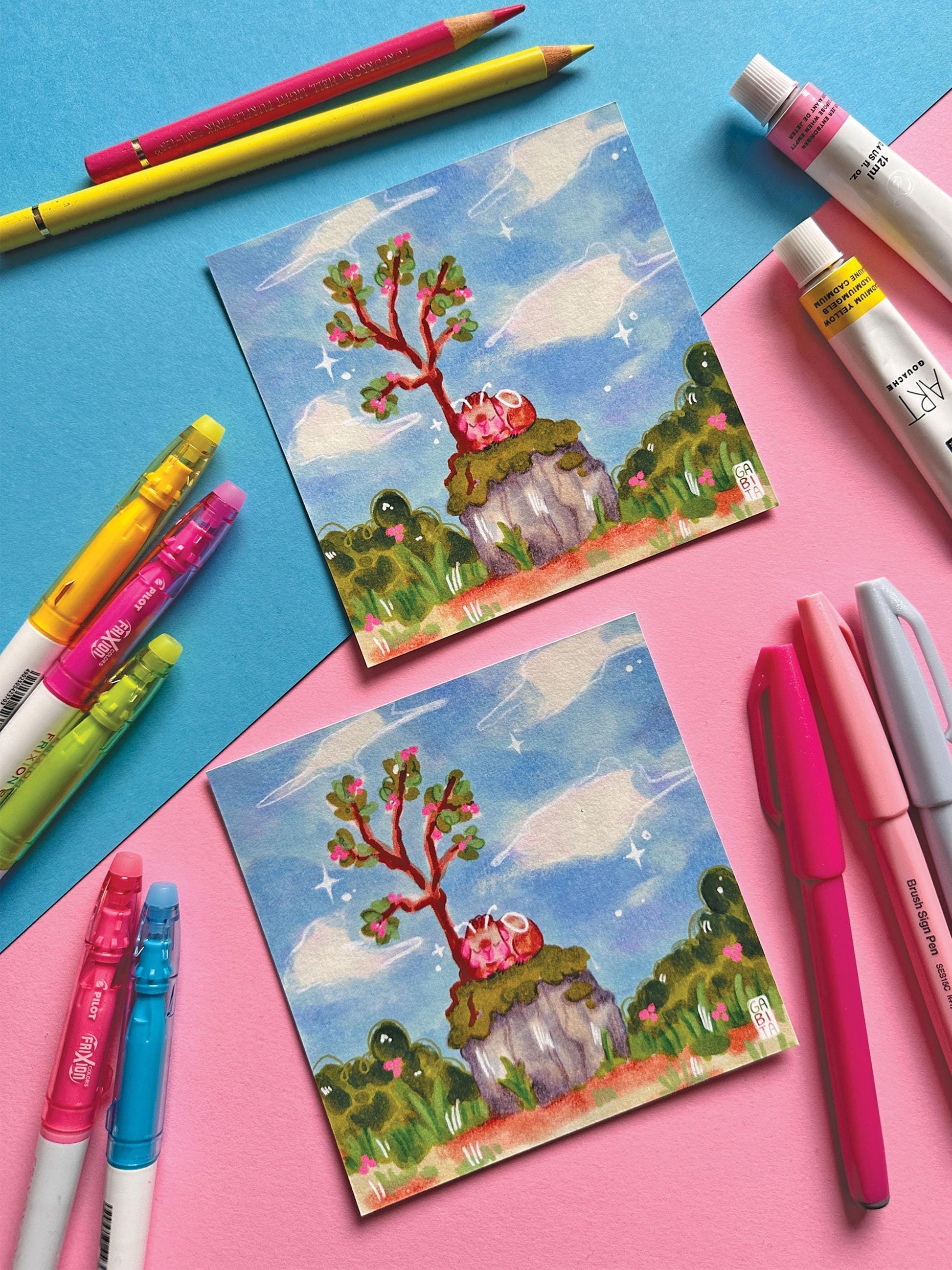 Calming Rest | Square Art Print | Hand Drawn Illustration, Home decor, cute, cozy, animal, guinea pig, floral art