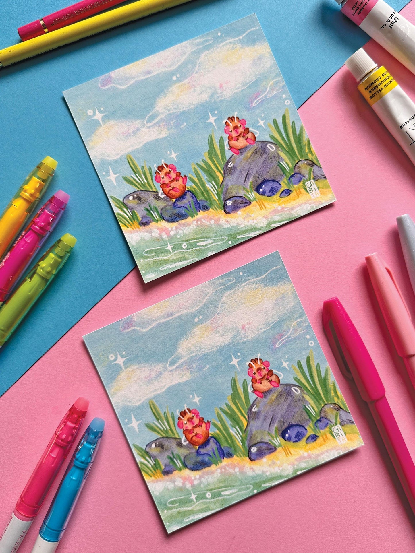 Relaxing at the Beach | Square Art Print | Hand Drawn Illustration, Home decor, cute, cozy, animal, guinea pig, floral art