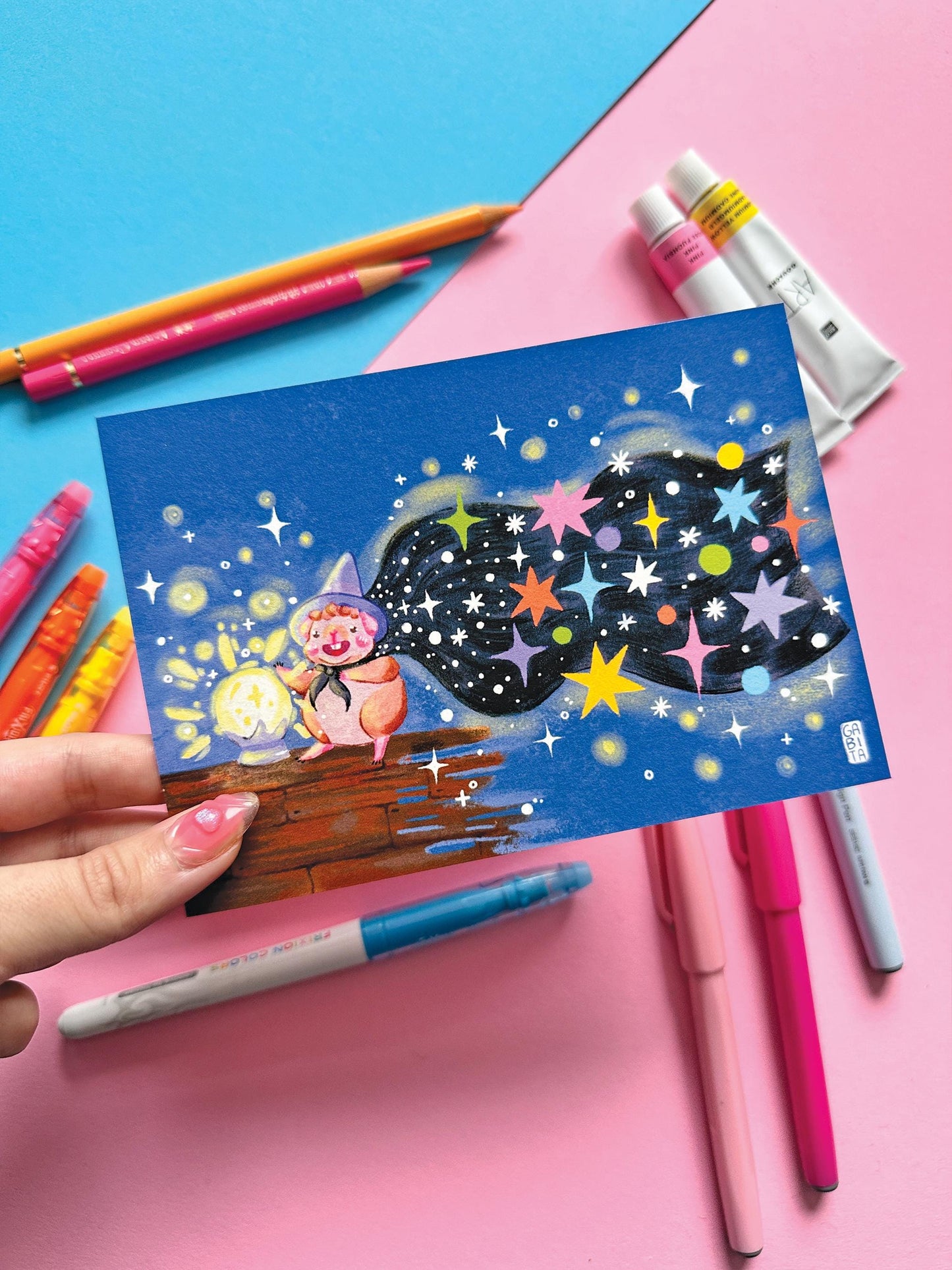 Joy of Magic | Art Print | Hand Drawn Illustration, Home decor, cute, cozy, animal, guinea pig, magical