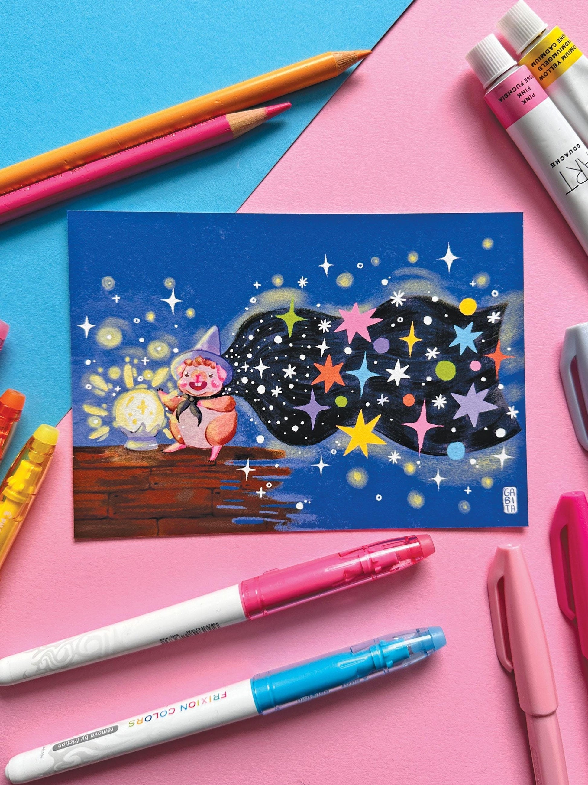 Joy of Magic | Art Print | Hand Drawn Illustration, Home decor, cute, cozy, animal, guinea pig, magical