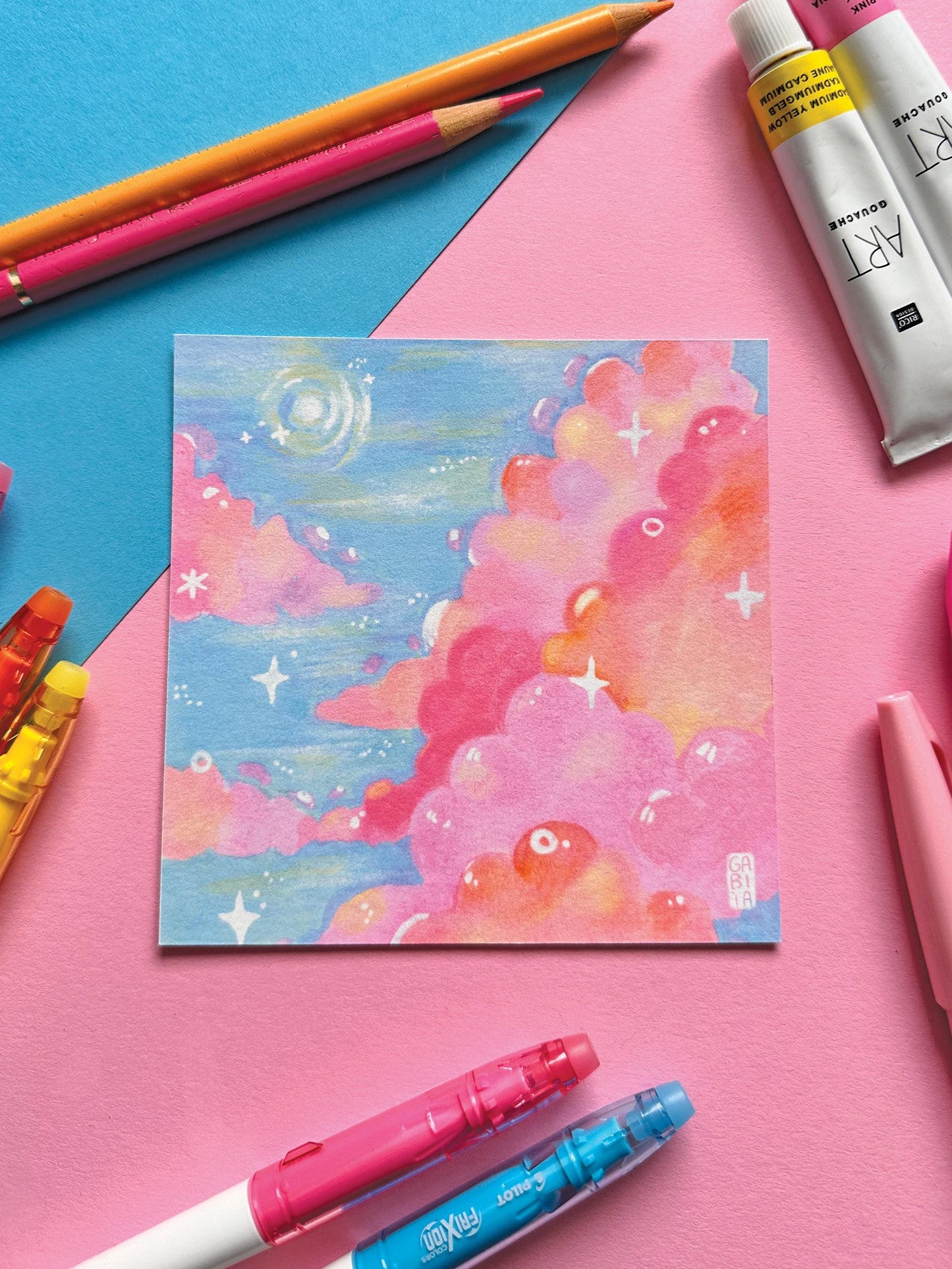 Dreamy Sky | Square Art Print | Hand Drawn Illustration, Home decor, cute, cozy, sky core aesthetic, pastel aesthetic