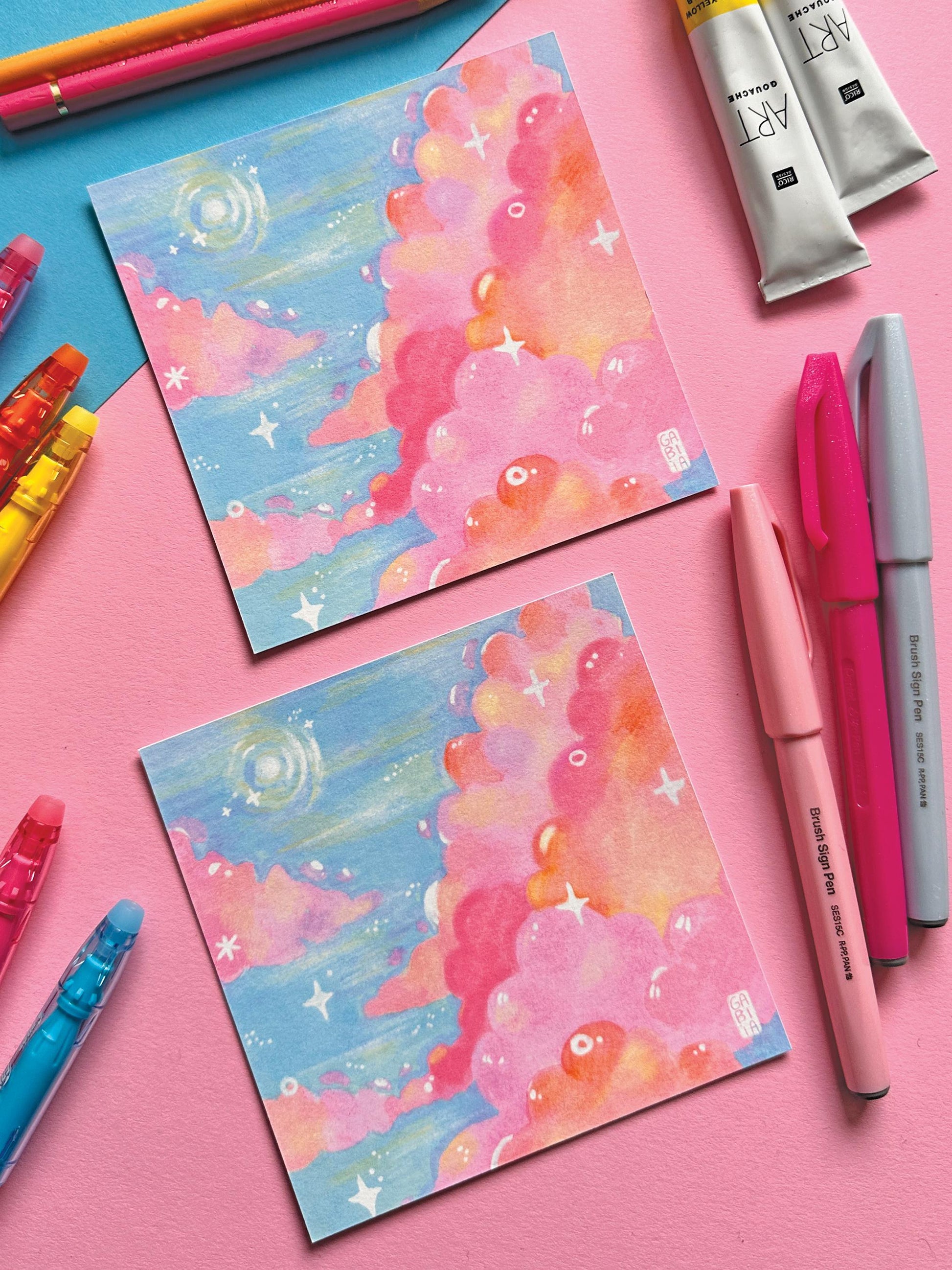 Dreamy Sky | Square Art Print | Hand Drawn Illustration, Home decor, cute, cozy, sky core aesthetic, pastel aesthetic