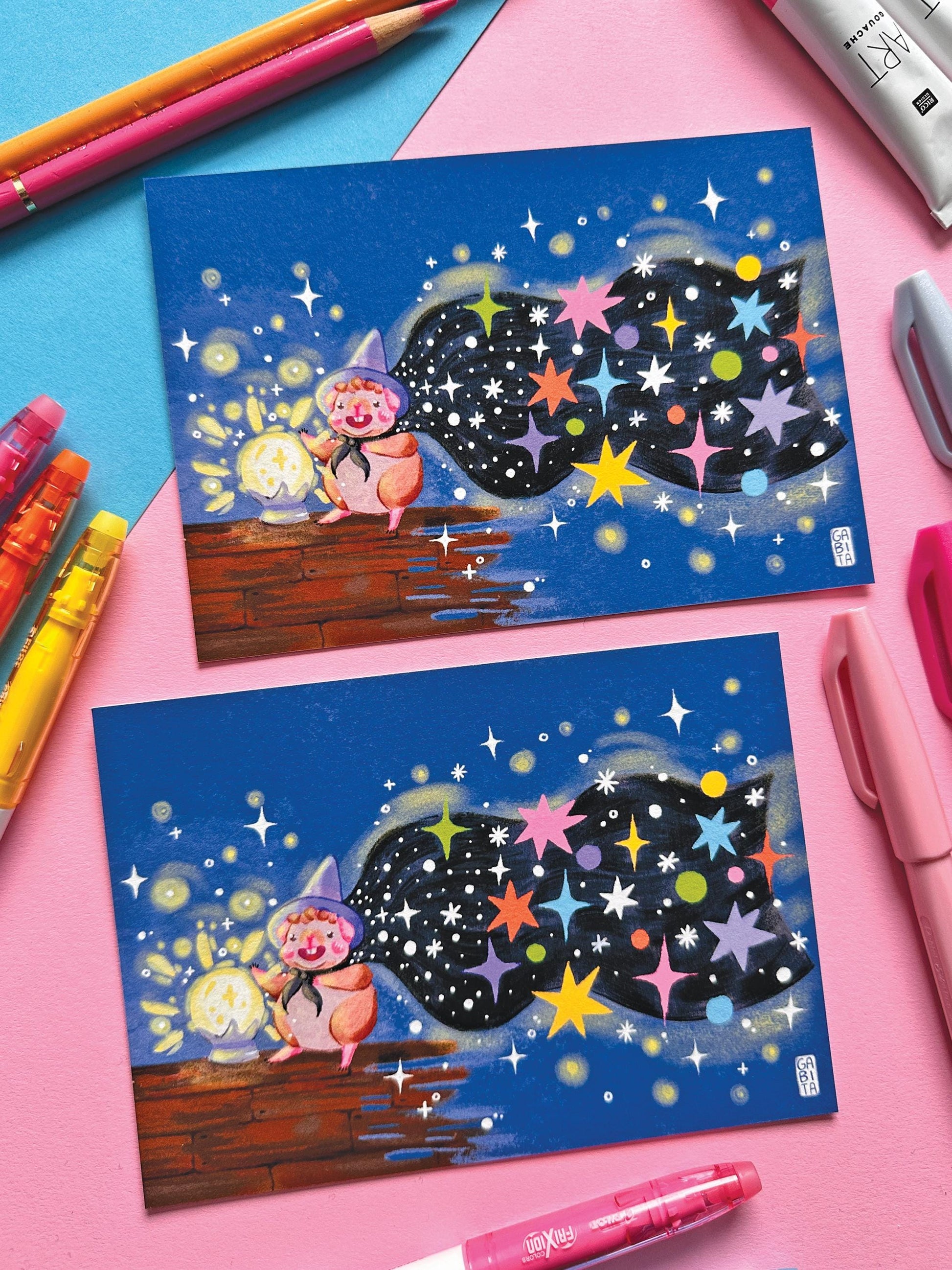 Joy of Magic | Art Print | Hand Drawn Illustration, Home decor, cute, cozy, animal, guinea pig, magical