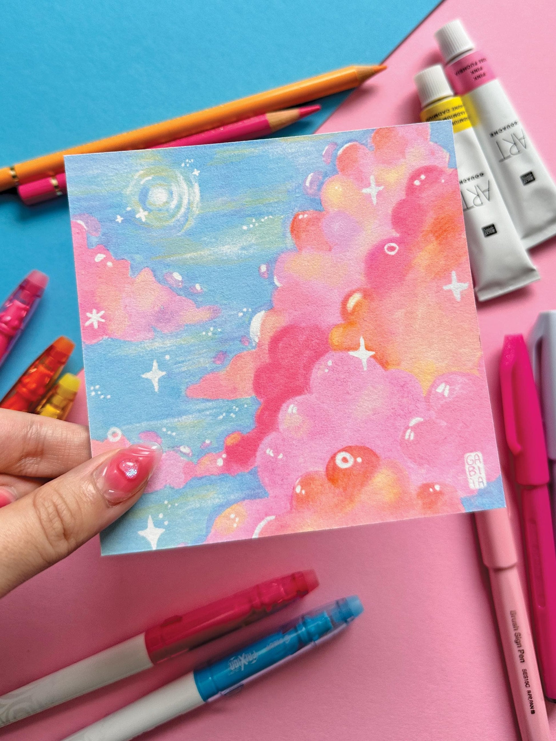 Dreamy Sky | Square Art Print | Hand Drawn Illustration, Home decor, cute, cozy, sky core aesthetic, pastel aesthetic