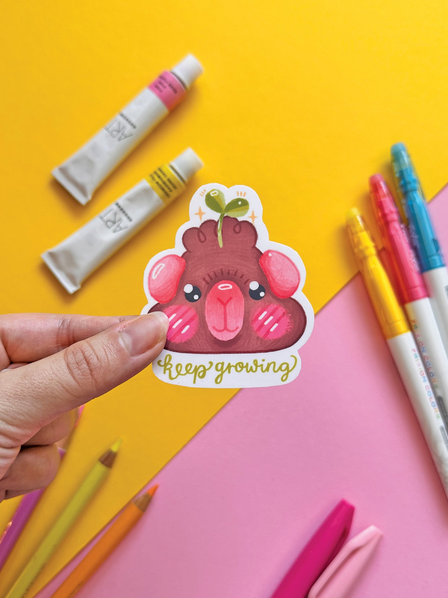 Keep Growing | Guinea Pig | Cute Motivational stickers, stationery, kawaii art, animal, heart, spring