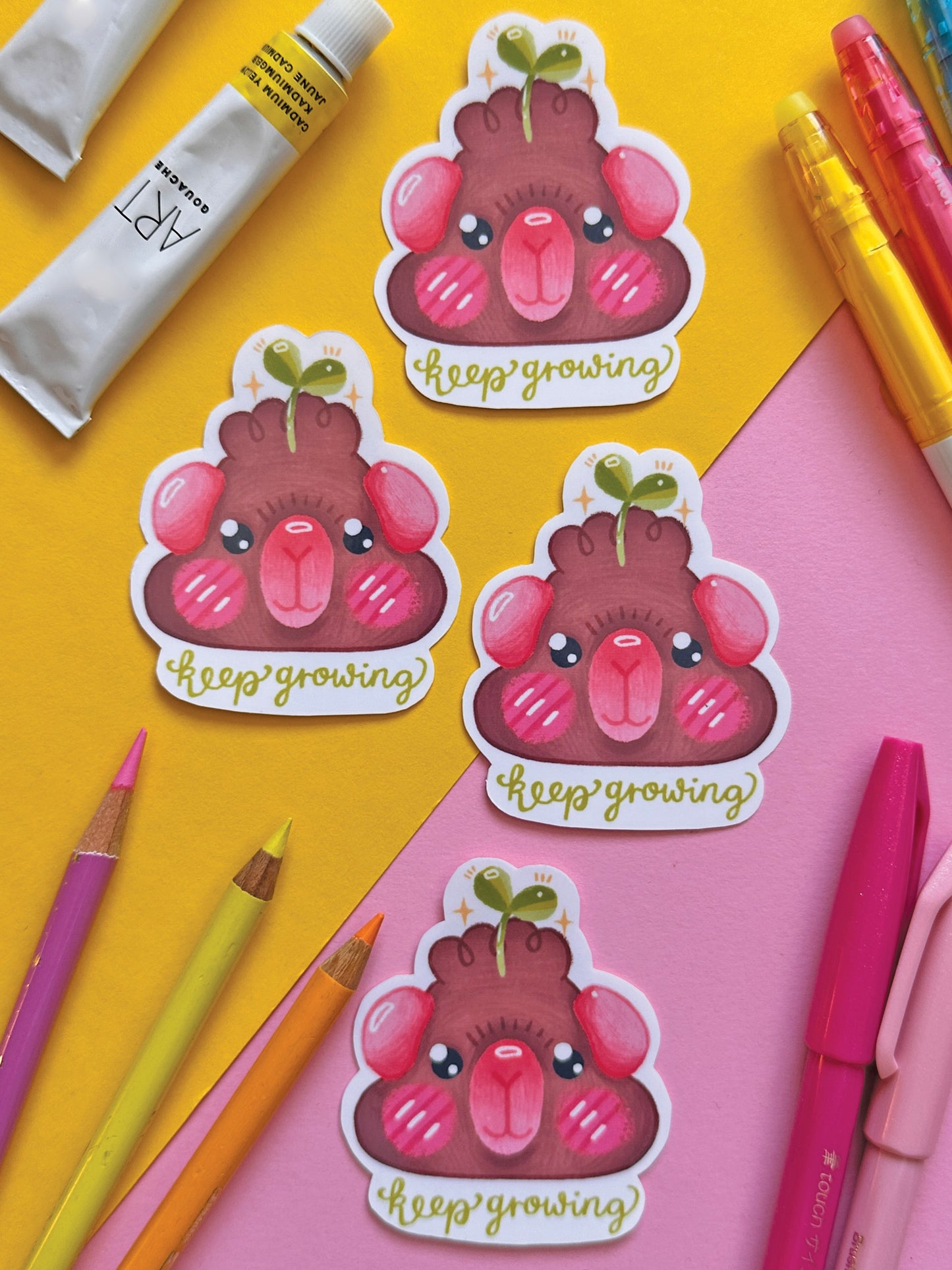 Keep Growing | Guinea Pig | Cute Motivational stickers, stationery, kawaii art, animal, heart, spring