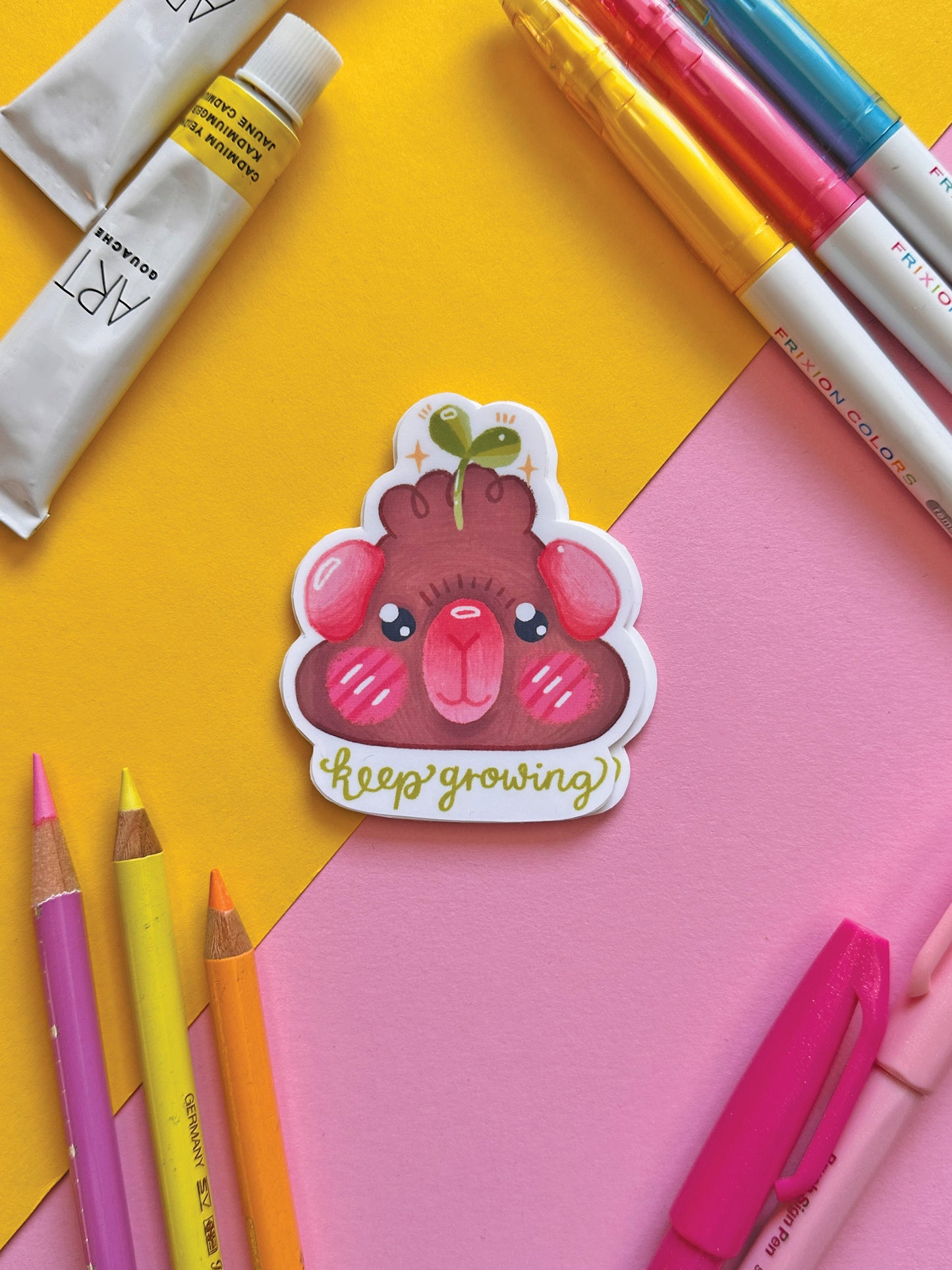 Keep Growing | Guinea Pig | Cute Motivational stickers, stationery, kawaii art, animal, heart, spring
