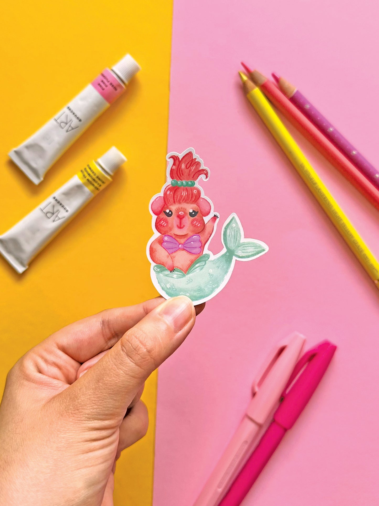 Mermaid Guinea Pig Holographic Sticker, Kawaii Art Illustration, Cute Stationery Decor