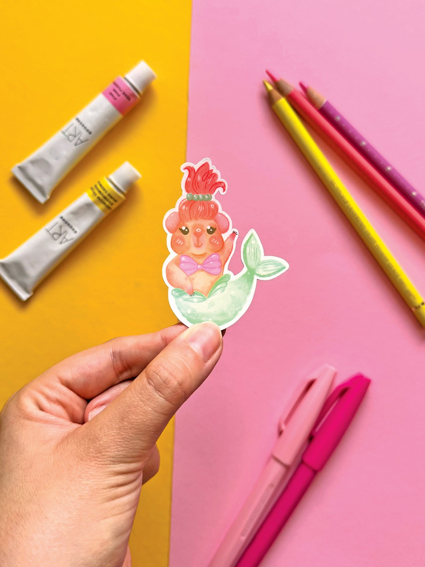 Mermaid Guinea Pig Holographic Sticker, Kawaii Art Illustration, Cute Stationery Decor
