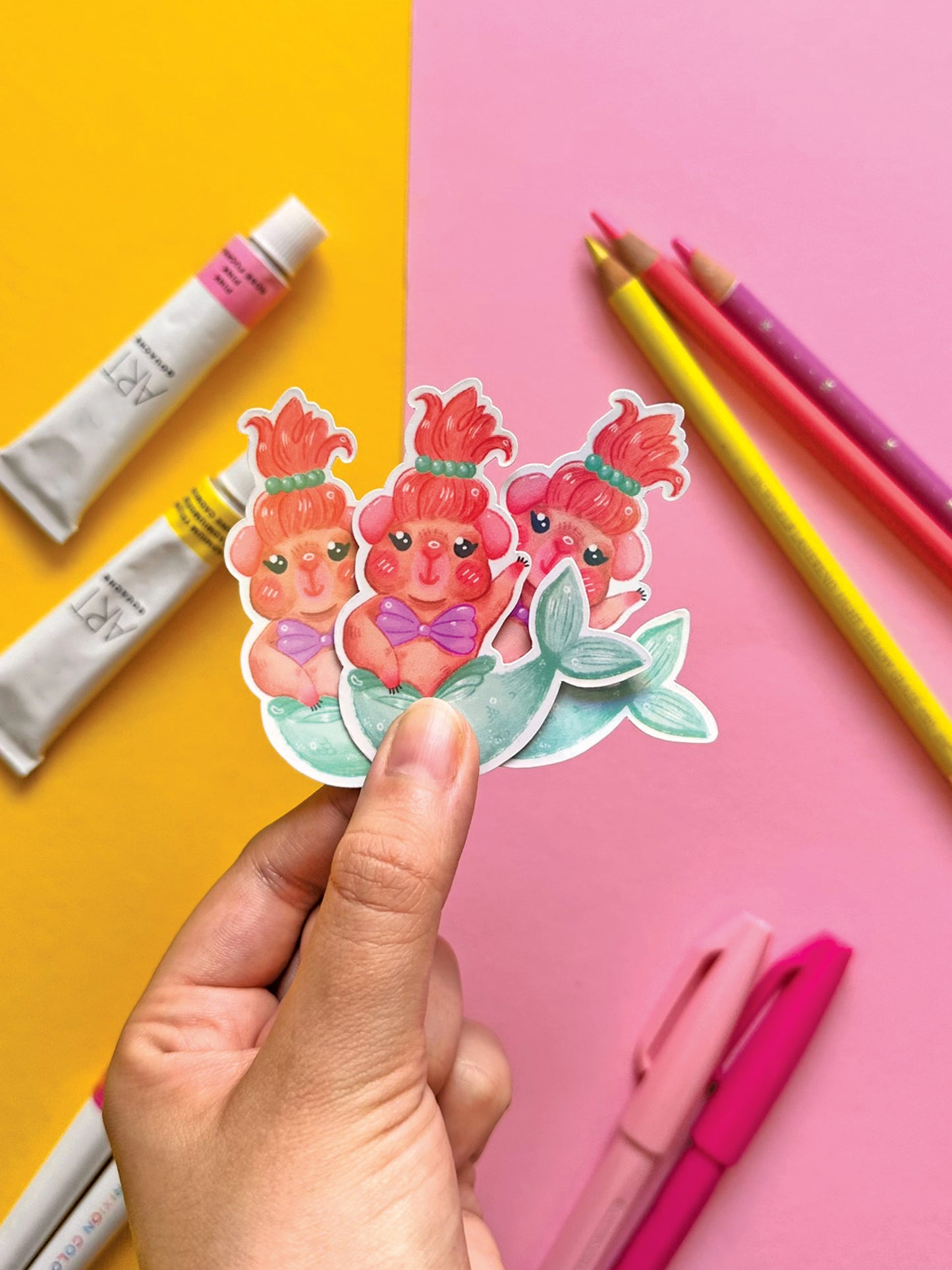 Mermaid Guinea Pig Holographic Sticker, Kawaii Art Illustration, Cute Stationery Decor