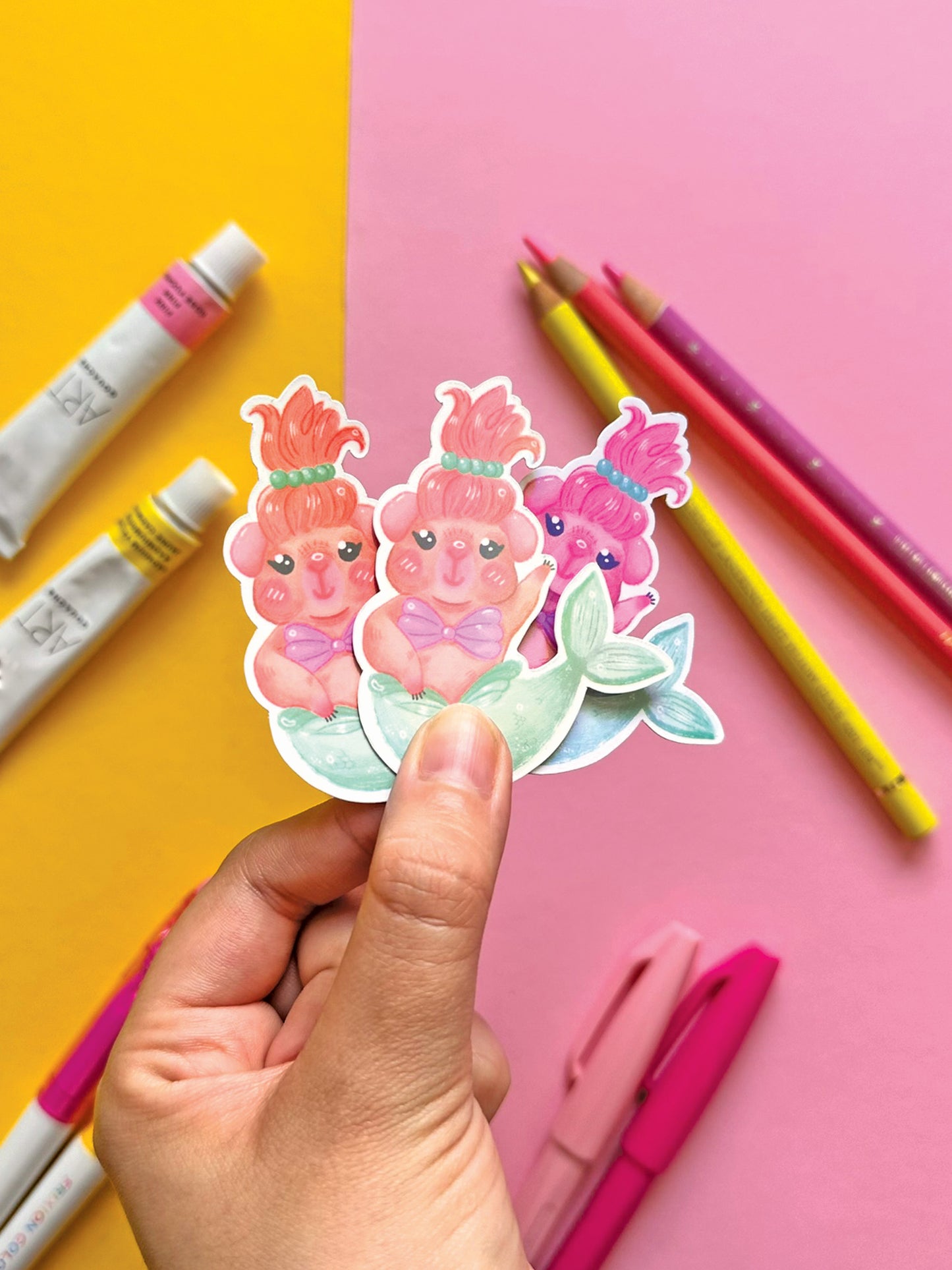 Mermaid Guinea Pig Holographic Sticker, Kawaii Art Illustration, Cute Stationery Decor