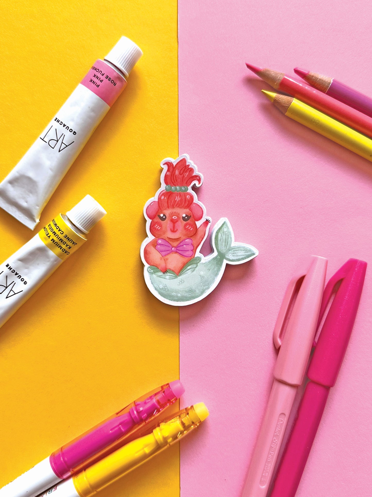 Mermaid Guinea Pig Holographic Sticker, Kawaii Art Illustration, Cute Stationery Decor