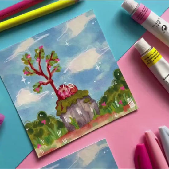 Calming Rest | Square Art Print | Hand Drawn Illustration, Home decor, cute, cozy, animal, guinea pig, floral art