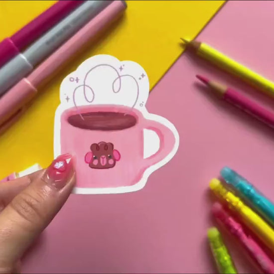 Cozy Coffee Guinea Pig Mug | Waterproof Vinyl Sticker | Cute Sticker | Digital Art, Stickers, Stationery, kawaii, Guinea Pig, animal